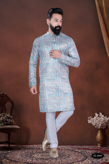 PRINTED BLUE TONE KURTA WITH ASTER FOR EVERY FESTIVITY