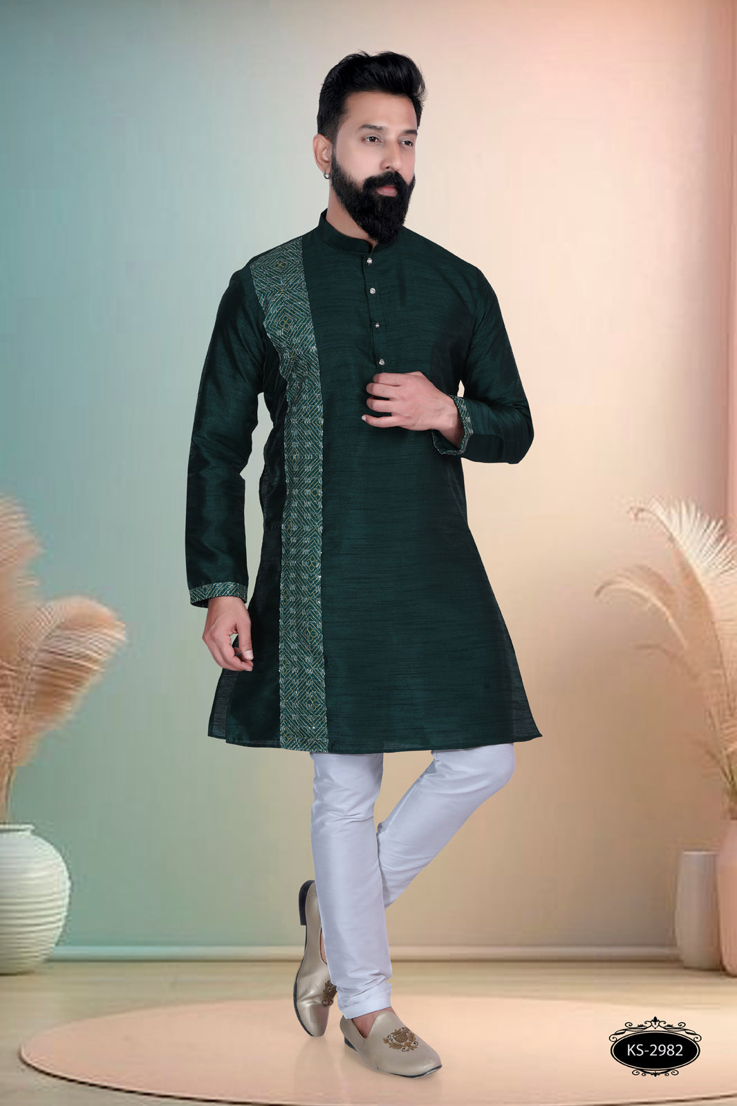 DEEP-GREEN HUE KURTA WITH DESIGNER PATTA FOR EVERY ETHNIC WEAR