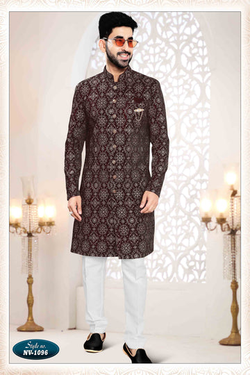 Velvet Sherwani In Maroon