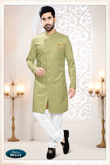 Woven SUEDE Sherwani in Grey