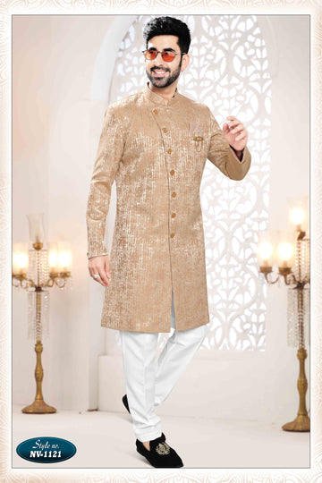 Woven Art Silk Jacquard Sherwani in PINK
