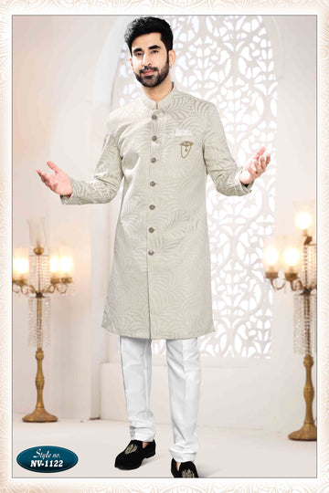 Woven Art Silk Jacquard Sherwani in GOLDEN