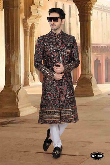 Heavy Thread and Sequence Embroidery All Over | Black Multi Color