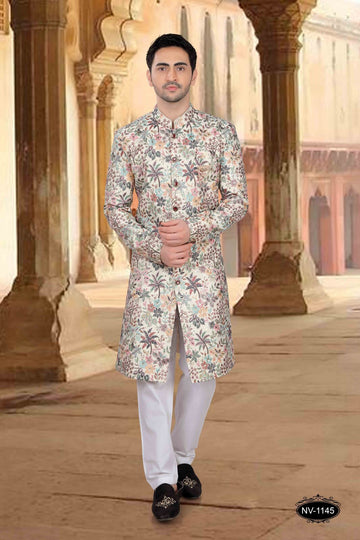 Heavy Thread and Sequence Embroidery All Over | Cream Multi color | Malia Silk
