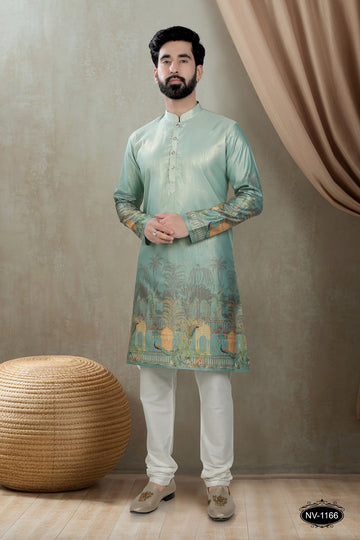 DESIGNER PANEL GREEN KURTA WITH ASTER FOR ALL ETHNIC EVENTS