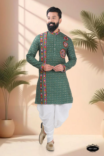 GREEN ONLY KURTA WITH LACE & PATCHWORK ACCENTS FOR NAVRATRI