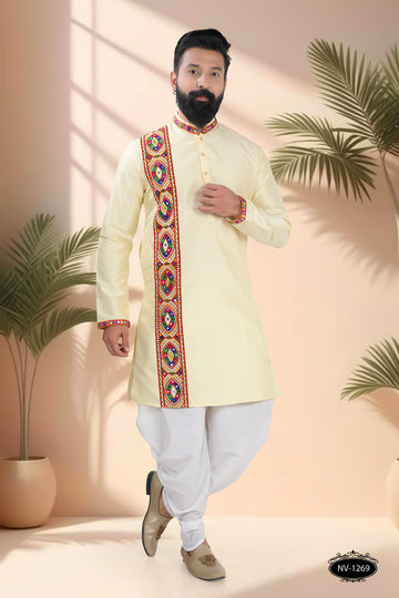 PASTEL-YELLOW TONE ONLY KURTA WITH LACE ACCENTS FOR NAVRATRI