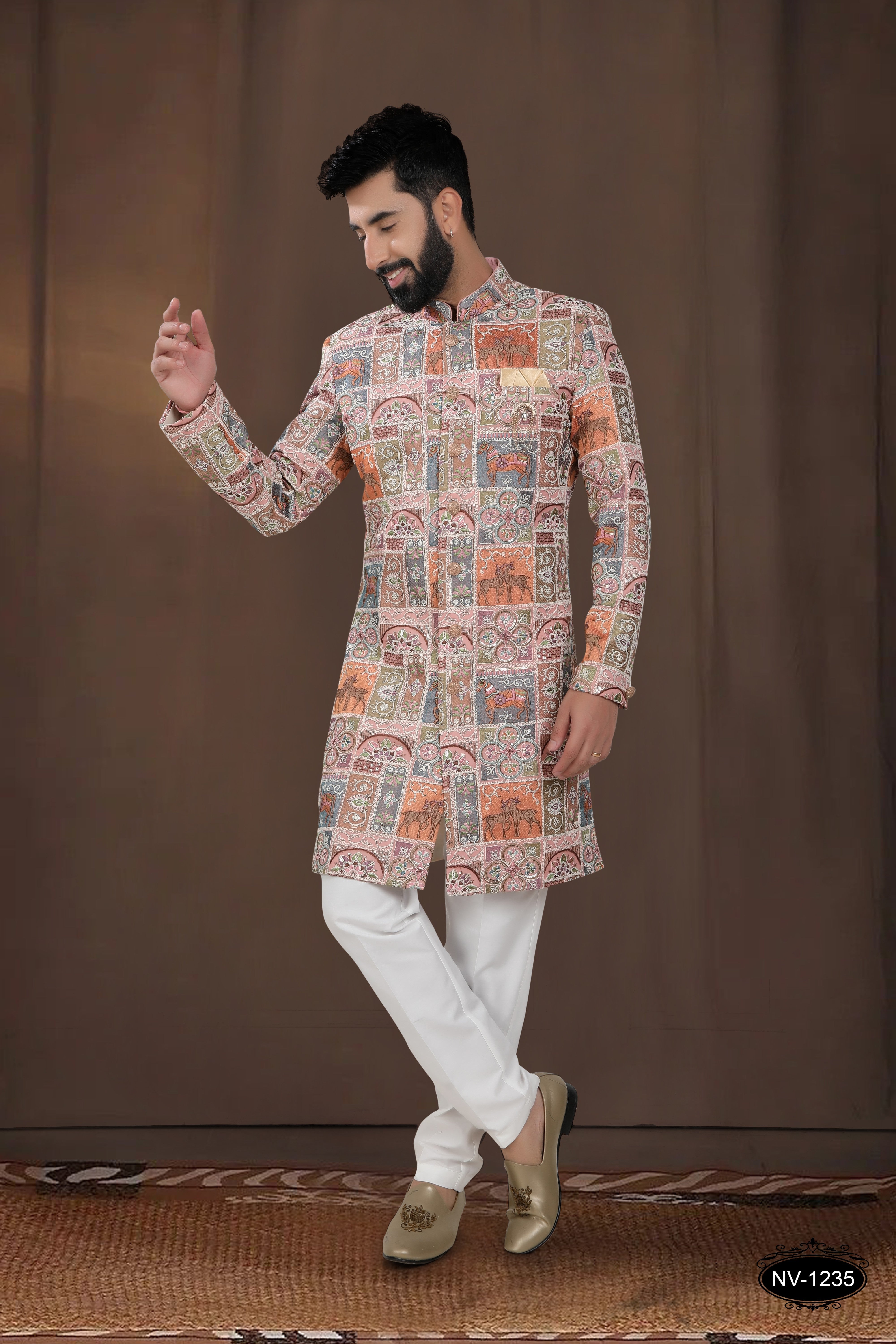 MULTI-TONE ( PINK-BASE ) TRADITIONAL INDO-WESTERN SET FOR EVERY WEDDING