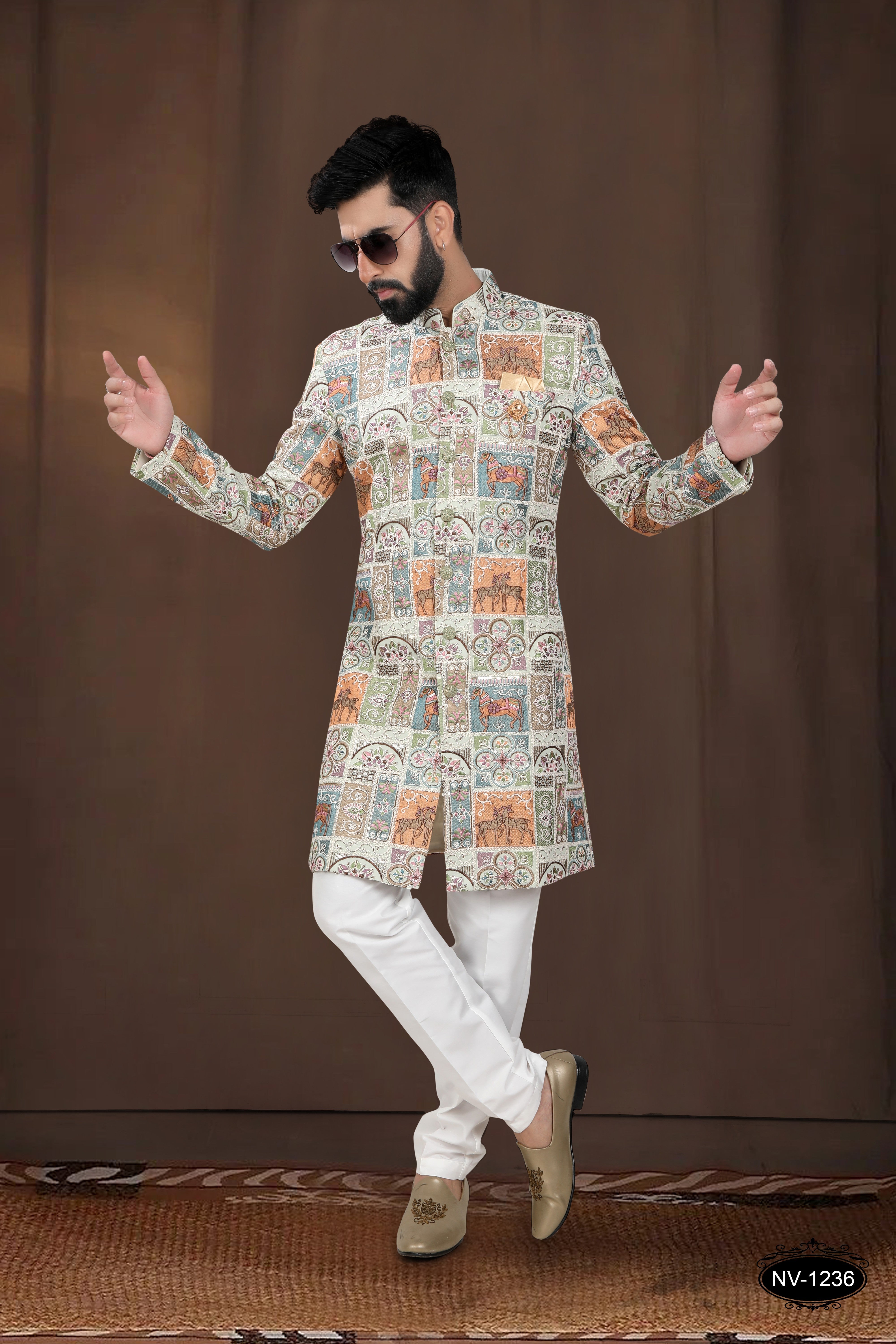 MULTI-TONE ( GREEN-BASE) TRADITIONAL INDO-WESTERN SET FOR EVERY WEDDING