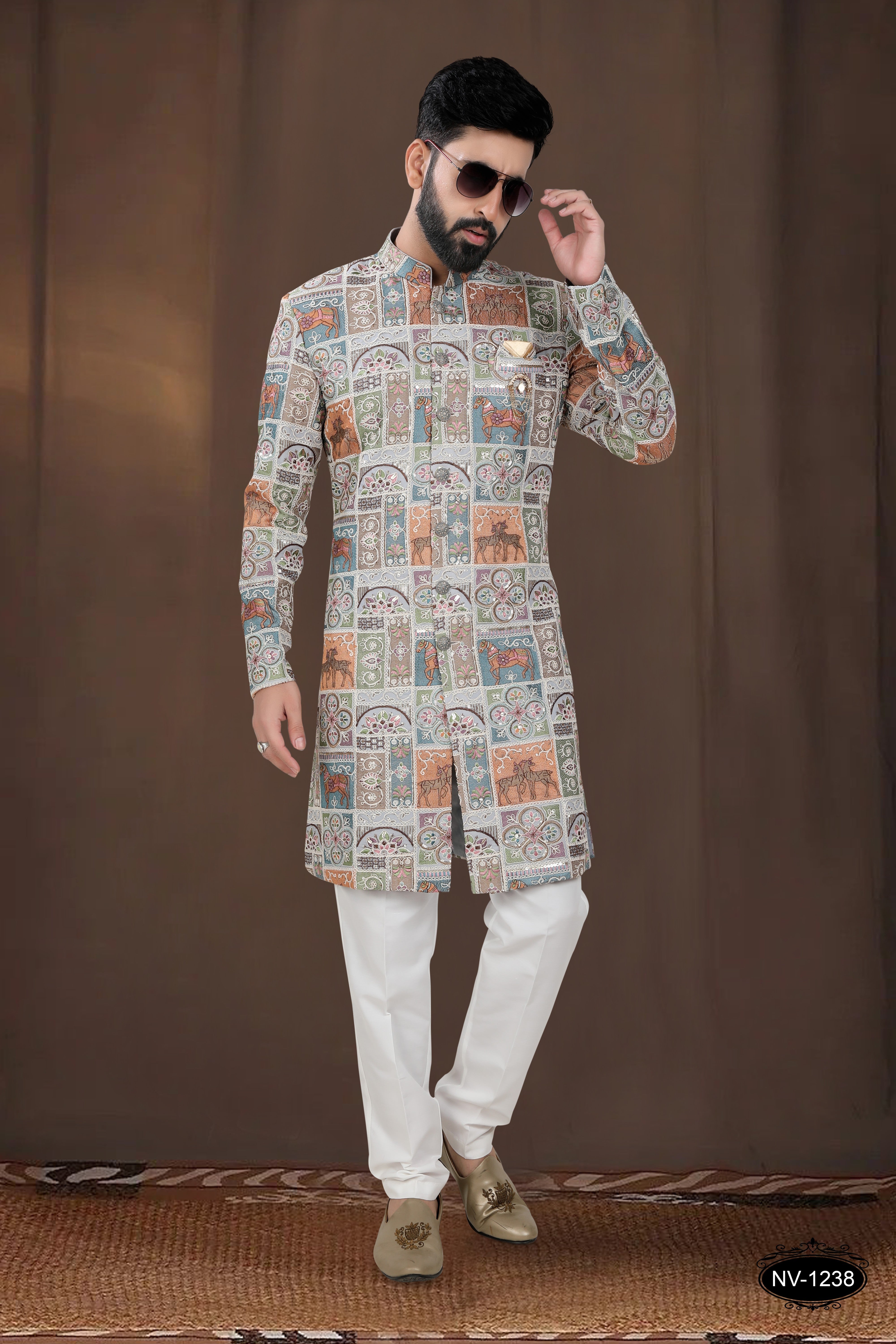 MULTI-TONE ( GREY-BASE ) TRADITIONAL INDO-WESTERN SET FOR EVERY WEDDING