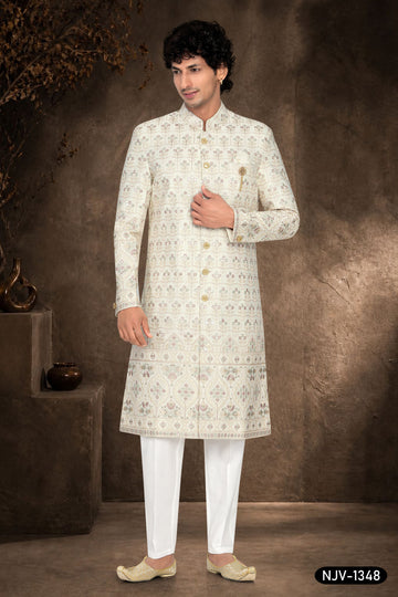 SHERWANI SET WITH THREAD EMBROIDERY ALL-OVER WITH HEAVY PANEL