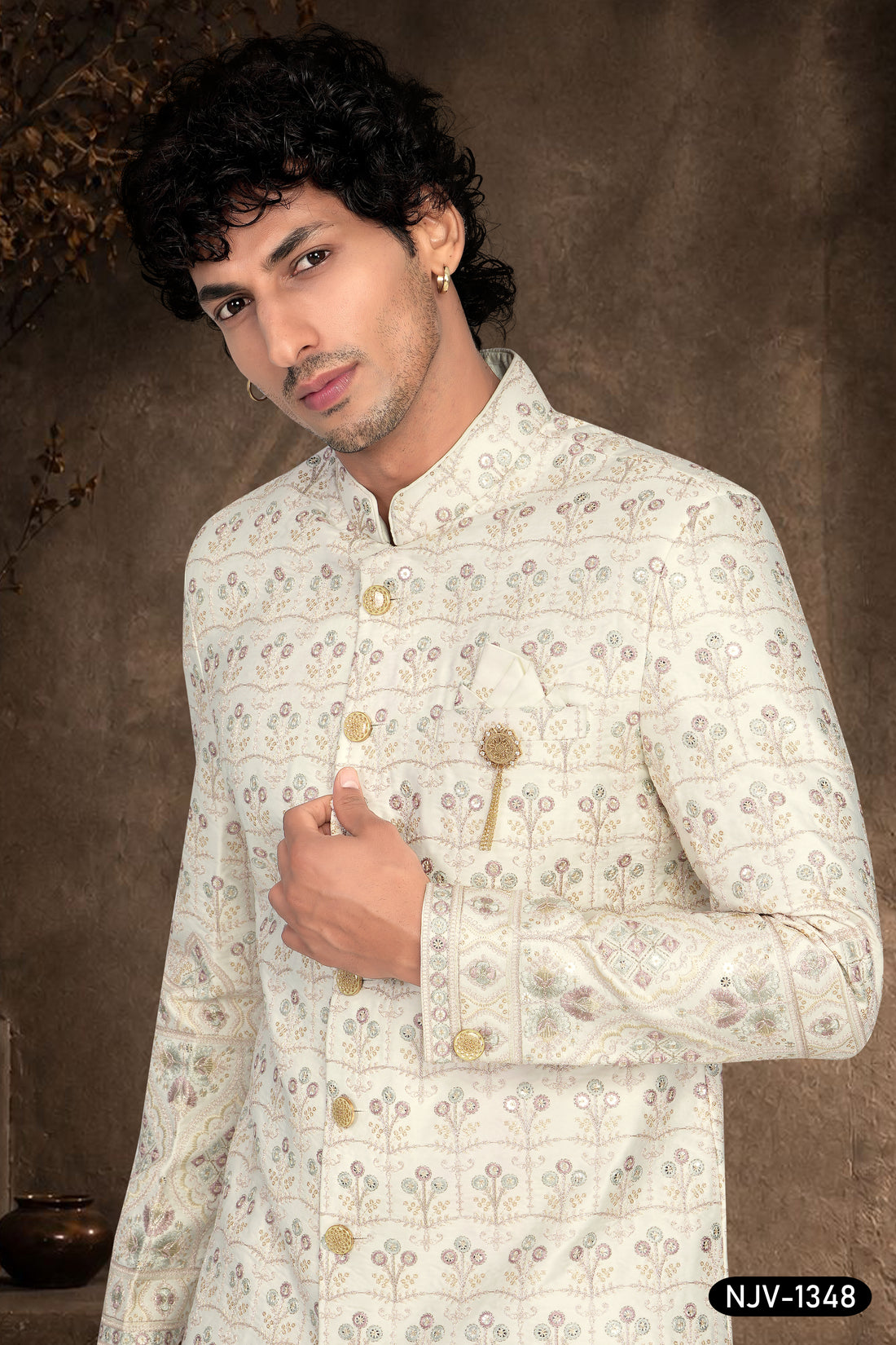SHERWANI SET WITH THREAD EMBROIDERY ALL-OVER WITH HEAVY PANEL
