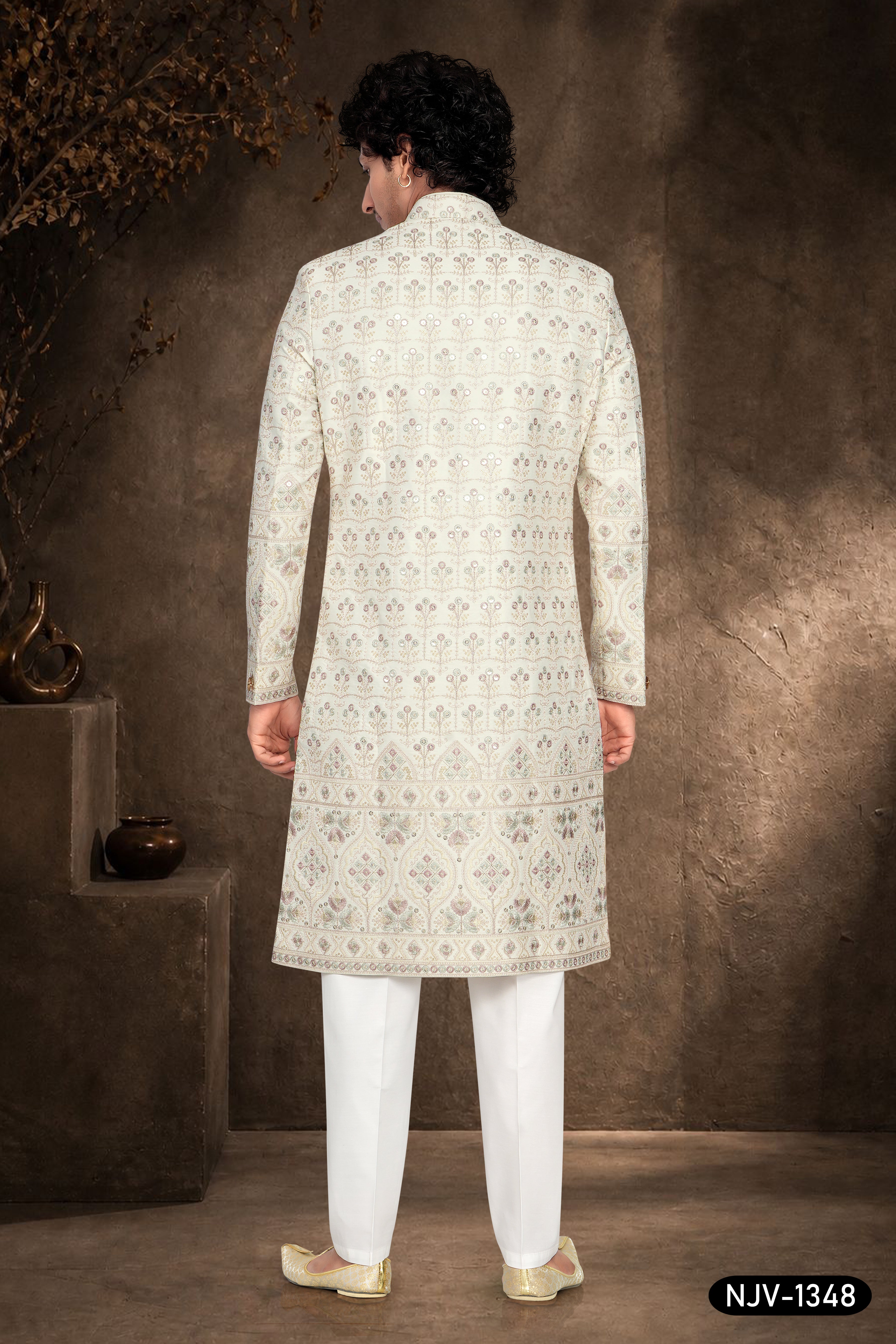 SHERWANI SET WITH THREAD EMBROIDERY ALL-OVER WITH HEAVY PANEL