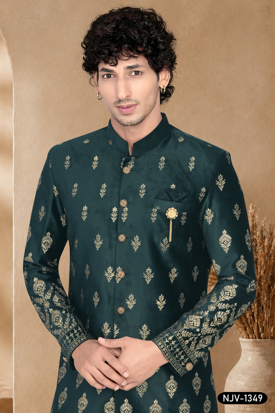 GREEN HUE INDOWESTERN SET WITH FOIL PRINT ALL-OVER