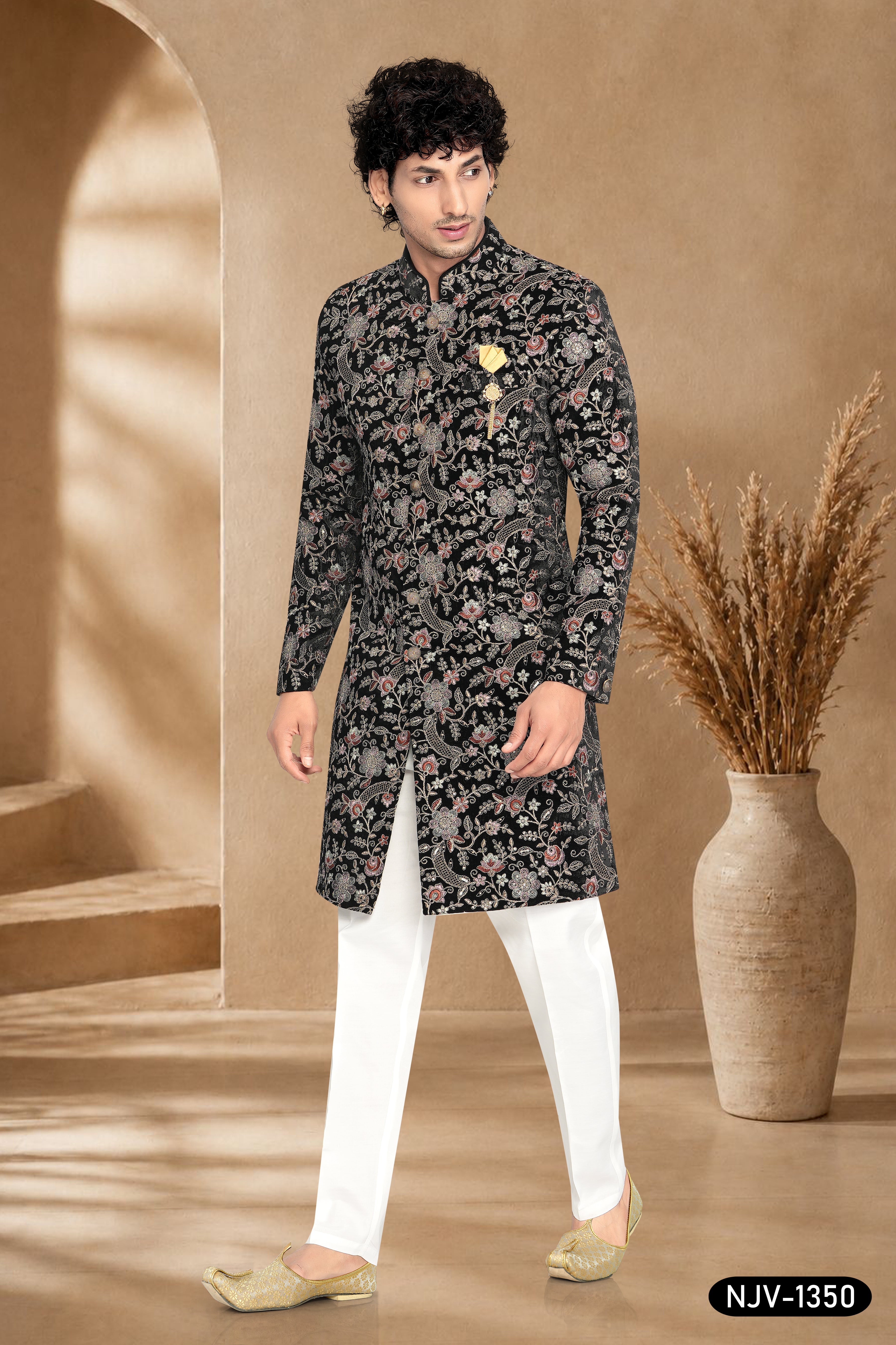 BLACK INDO-WESTERN SET IN VELVET WITH ALL-OVER MULTI-THREAD EMBROIDERY
