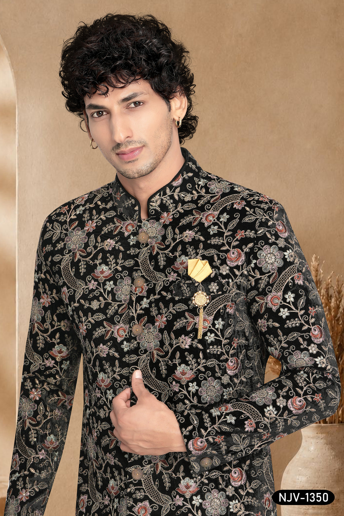 BLACK INDO-WESTERN SET IN VELVET WITH ALL-OVER MULTI-THREAD EMBROIDERY