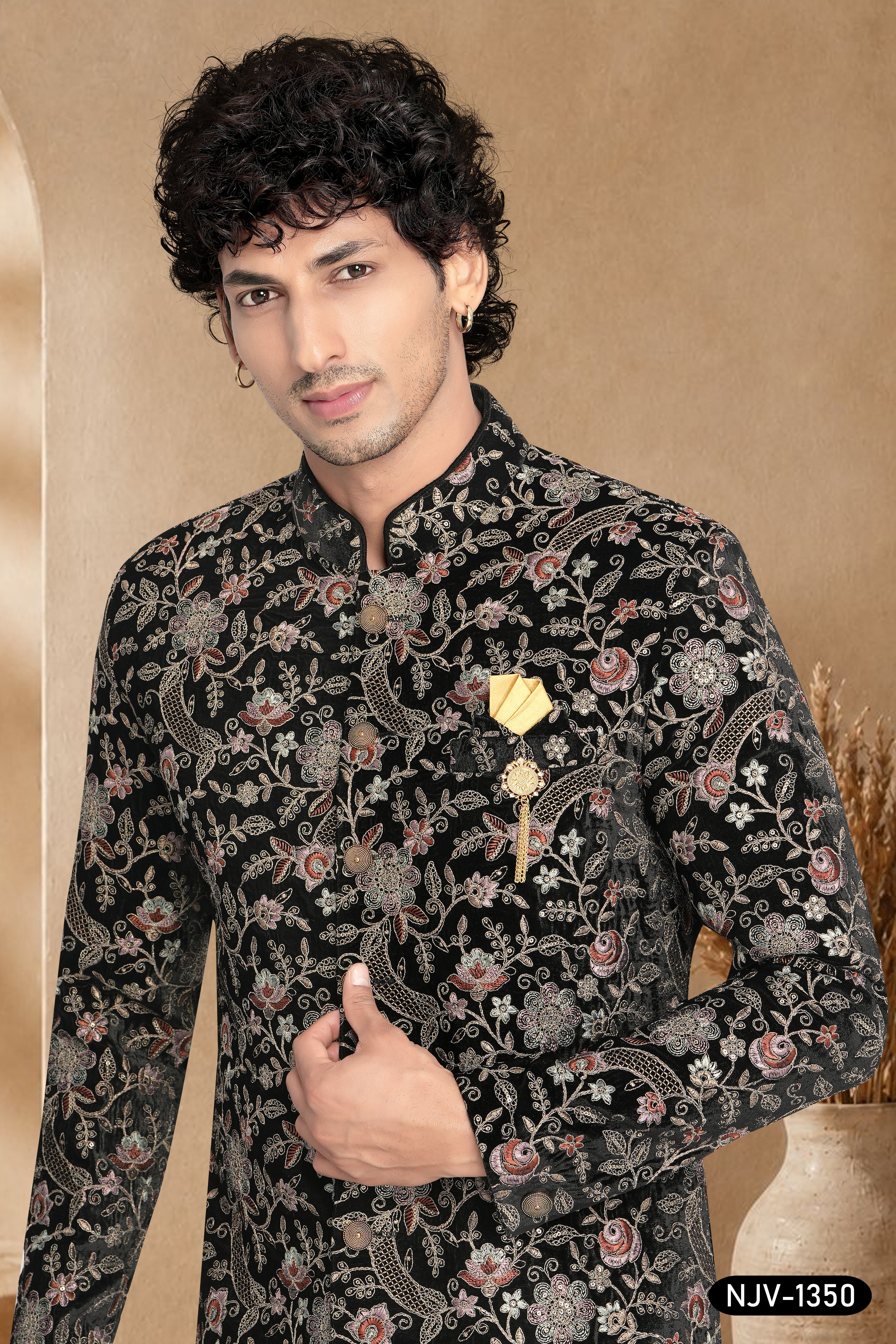 BLACK INDO-WESTERN SET IN VELVET WITH ALL-OVER MULTI-THREAD EMBROIDERY