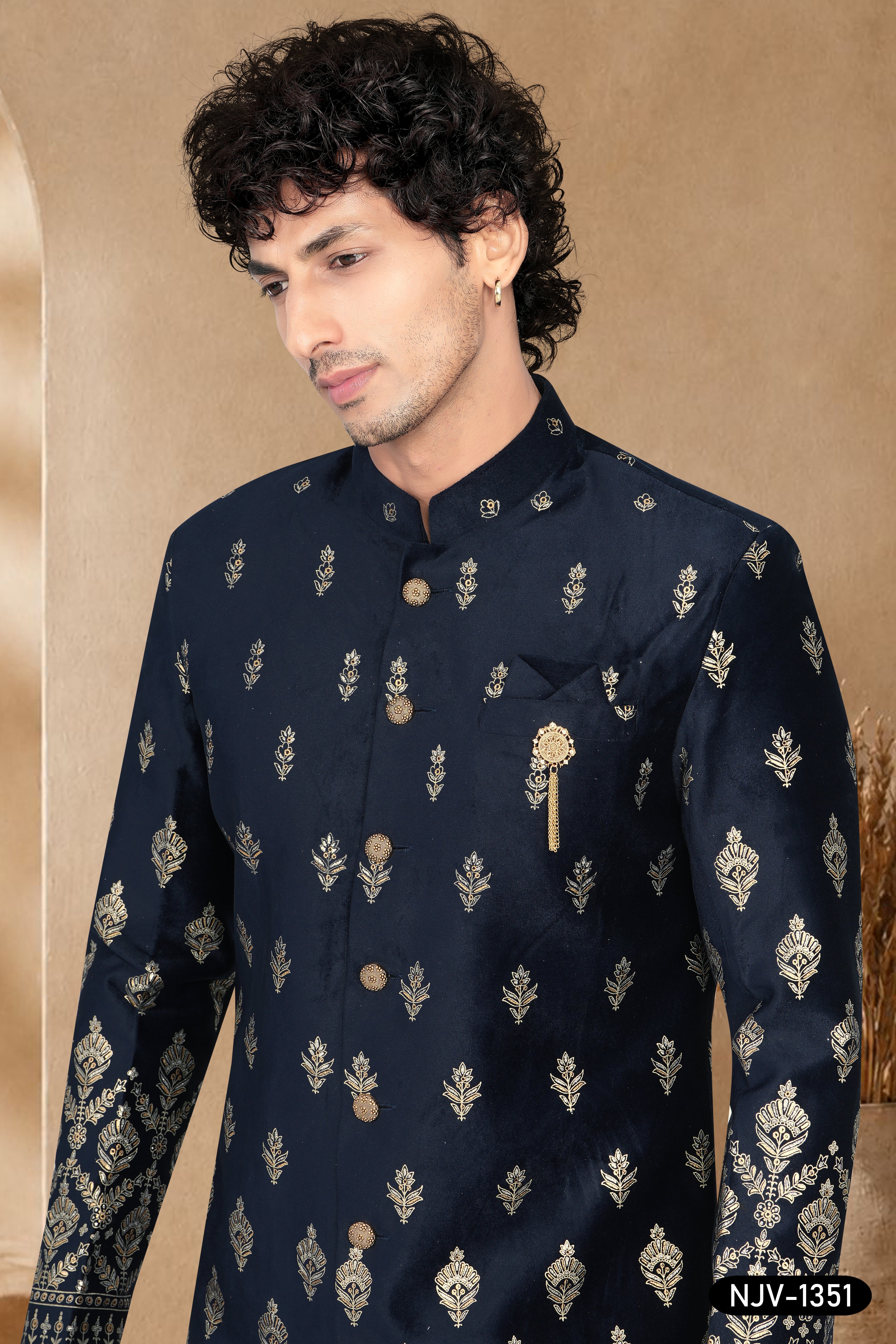 INDO-WESTERN IN NAVY BLUE WITH ALL-OVER FOIL PRINT