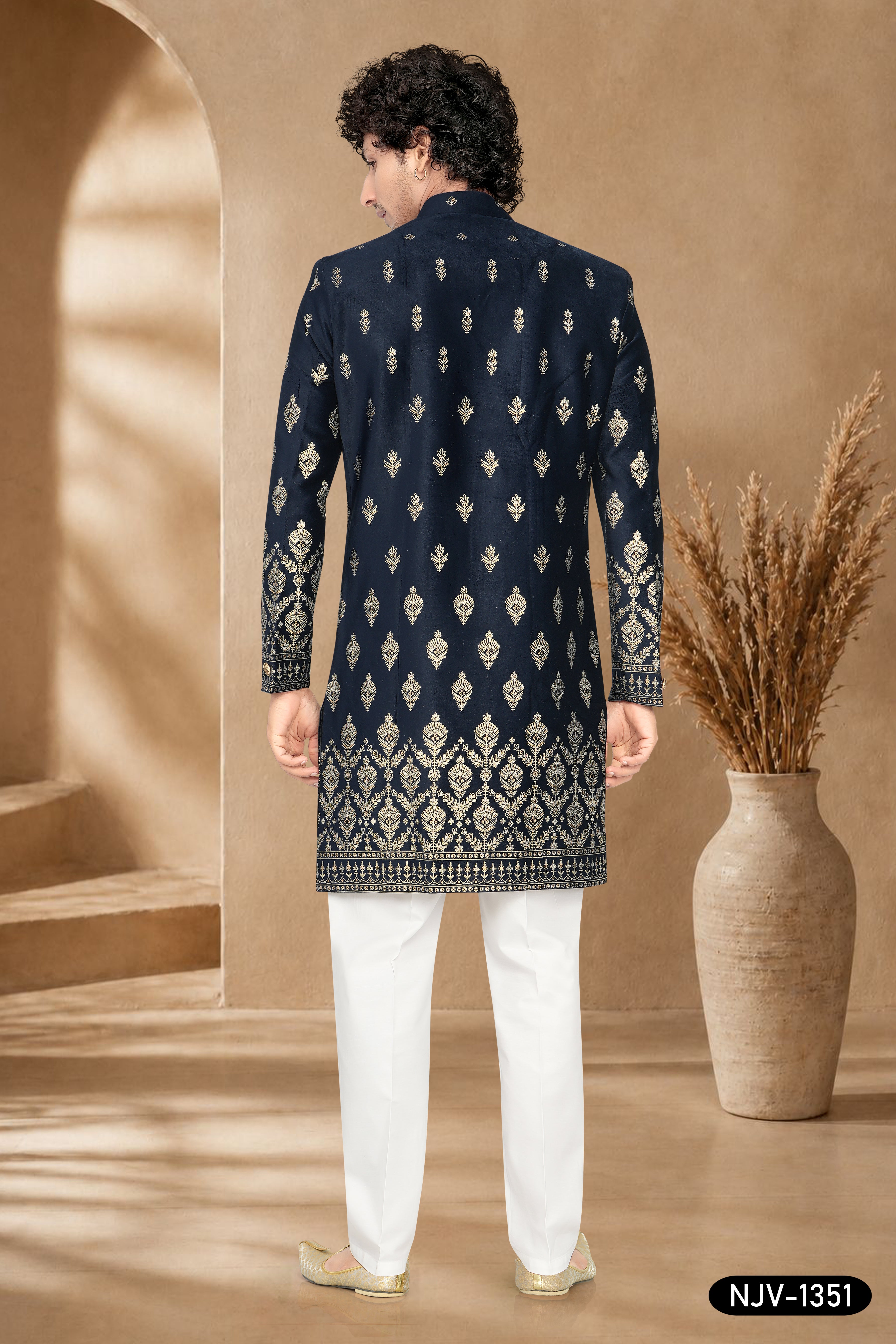 INDO-WESTERN IN NAVY BLUE WITH ALL-OVER FOIL PRINT