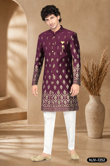 WINE HUE INDO-WESTERN SET WITH FOIL-PRINT ALL-OVER