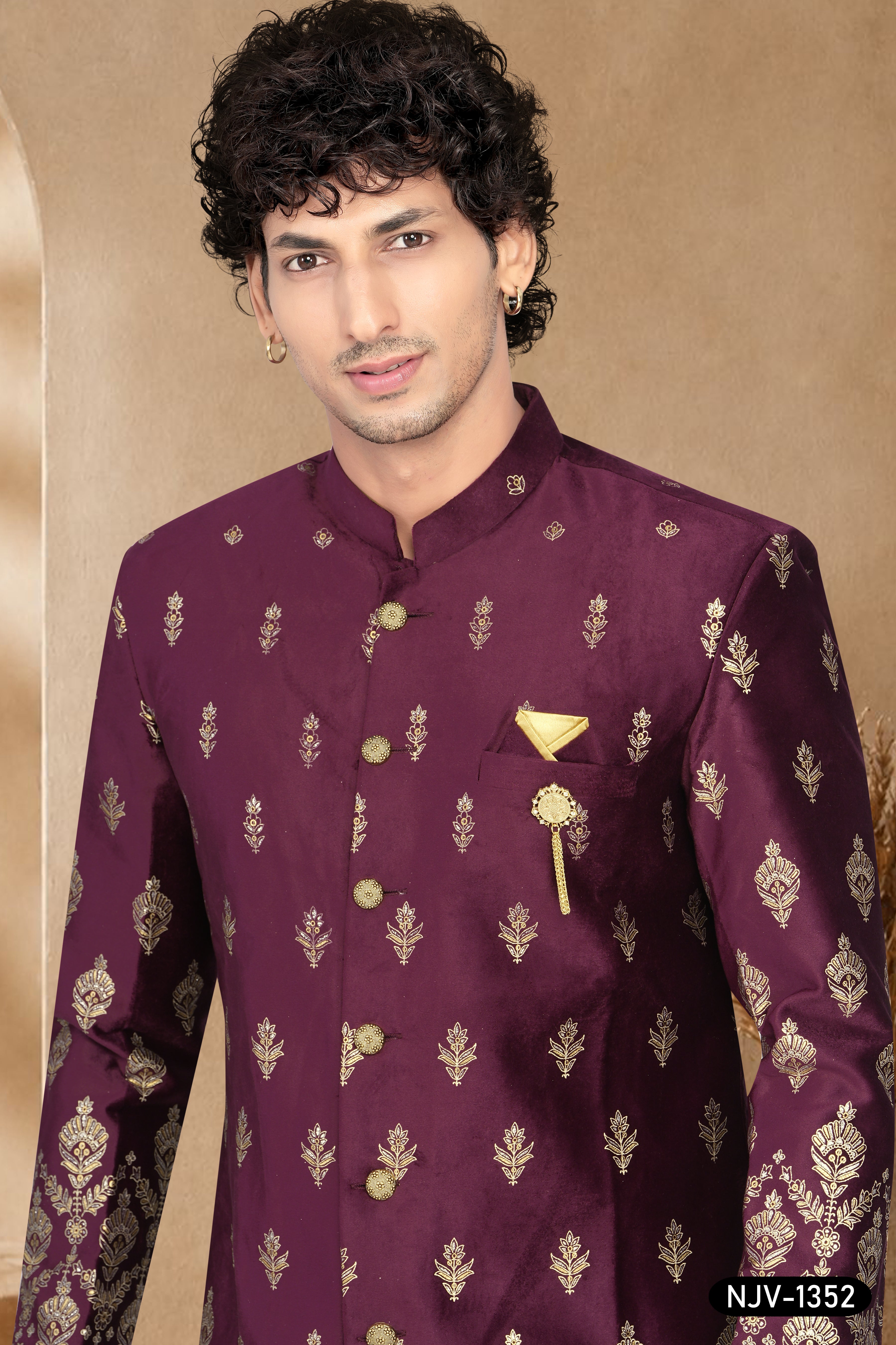 WINE HUE INDO-WESTERN SET WITH FOIL-PRINT ALL-OVER