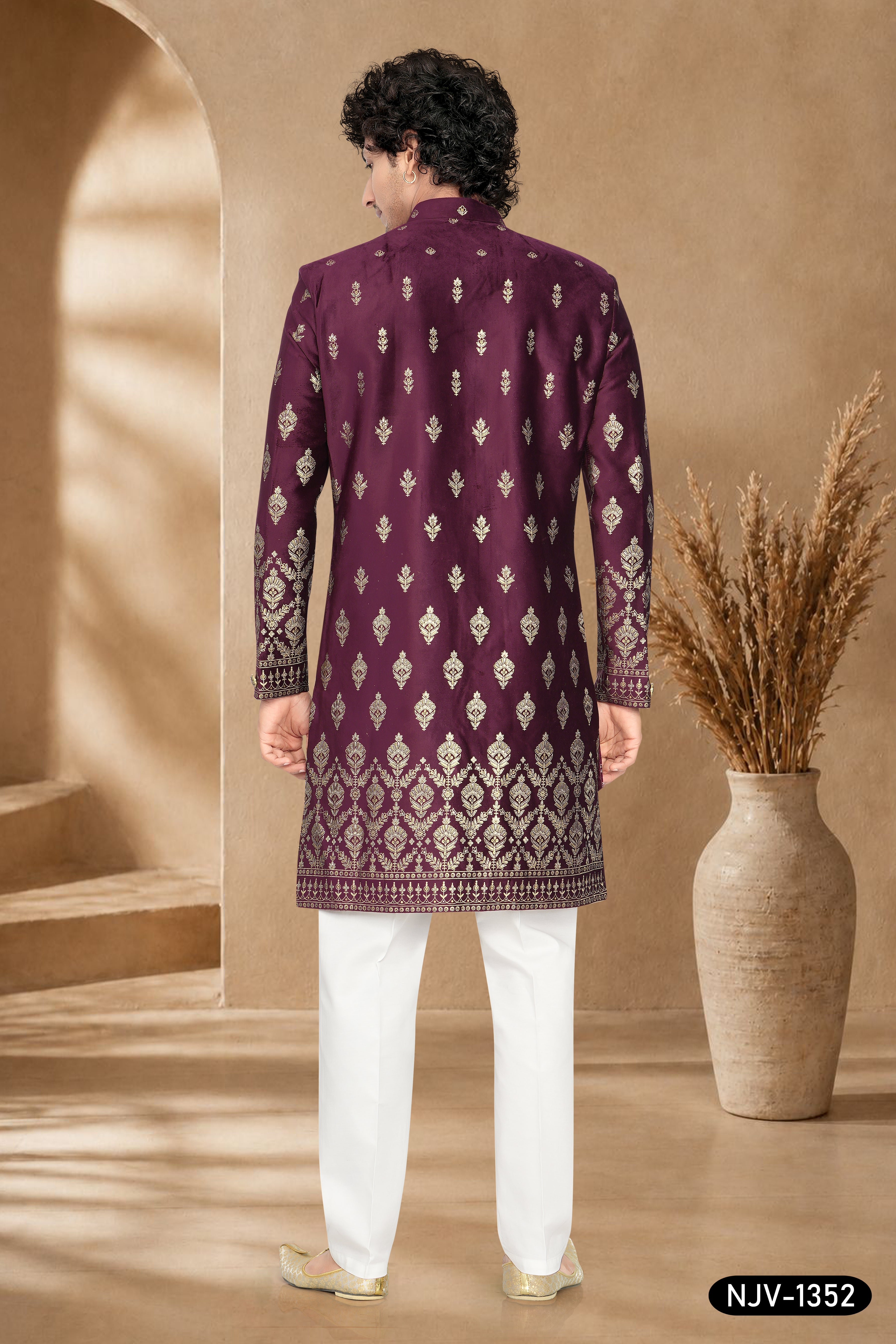 WINE HUE INDO-WESTERN SET WITH FOIL-PRINT ALL-OVER