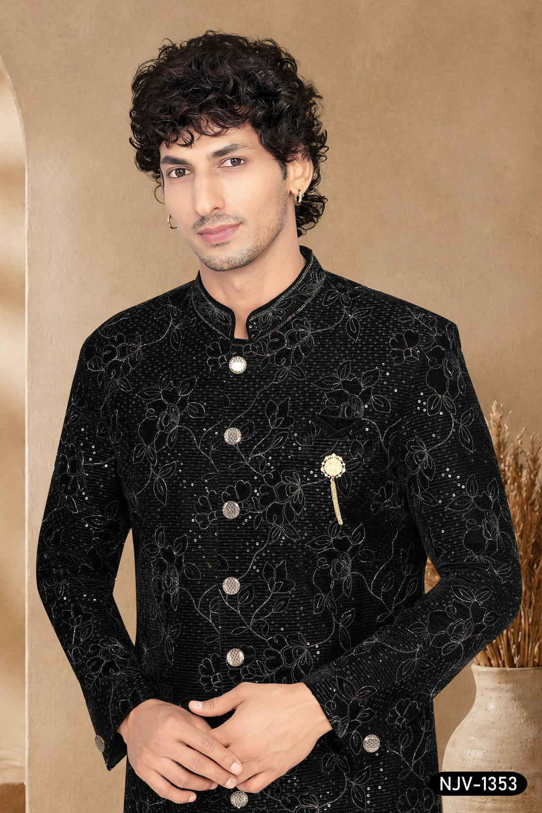 VELVET INDO-WESTERN SET IN BLACK WITH THREAD EMBROIDERY ALL-OVER