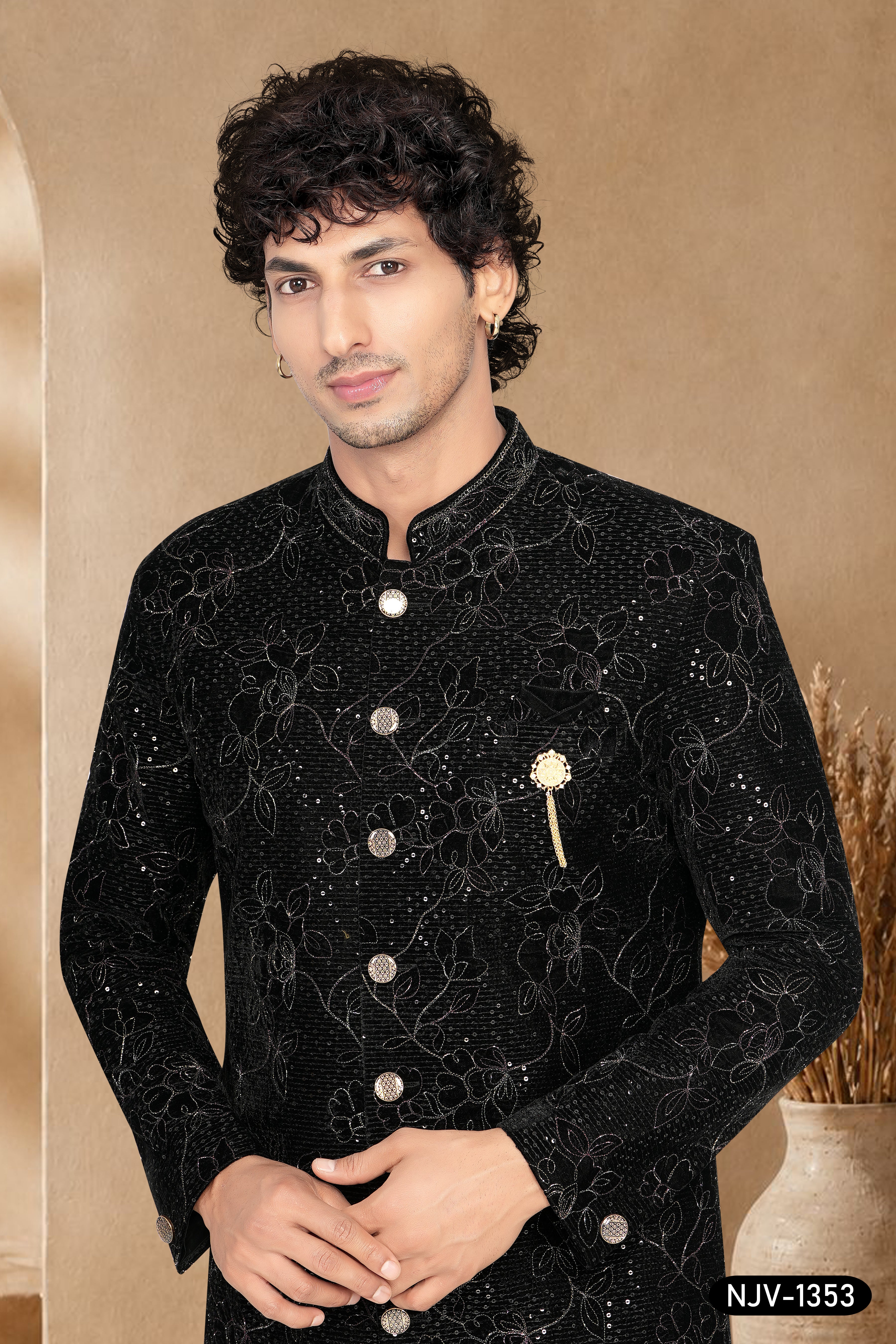 VELVET INDO-WESTERN SET IN BLACK WITH THREAD EMBROIDERY ALL-OVER