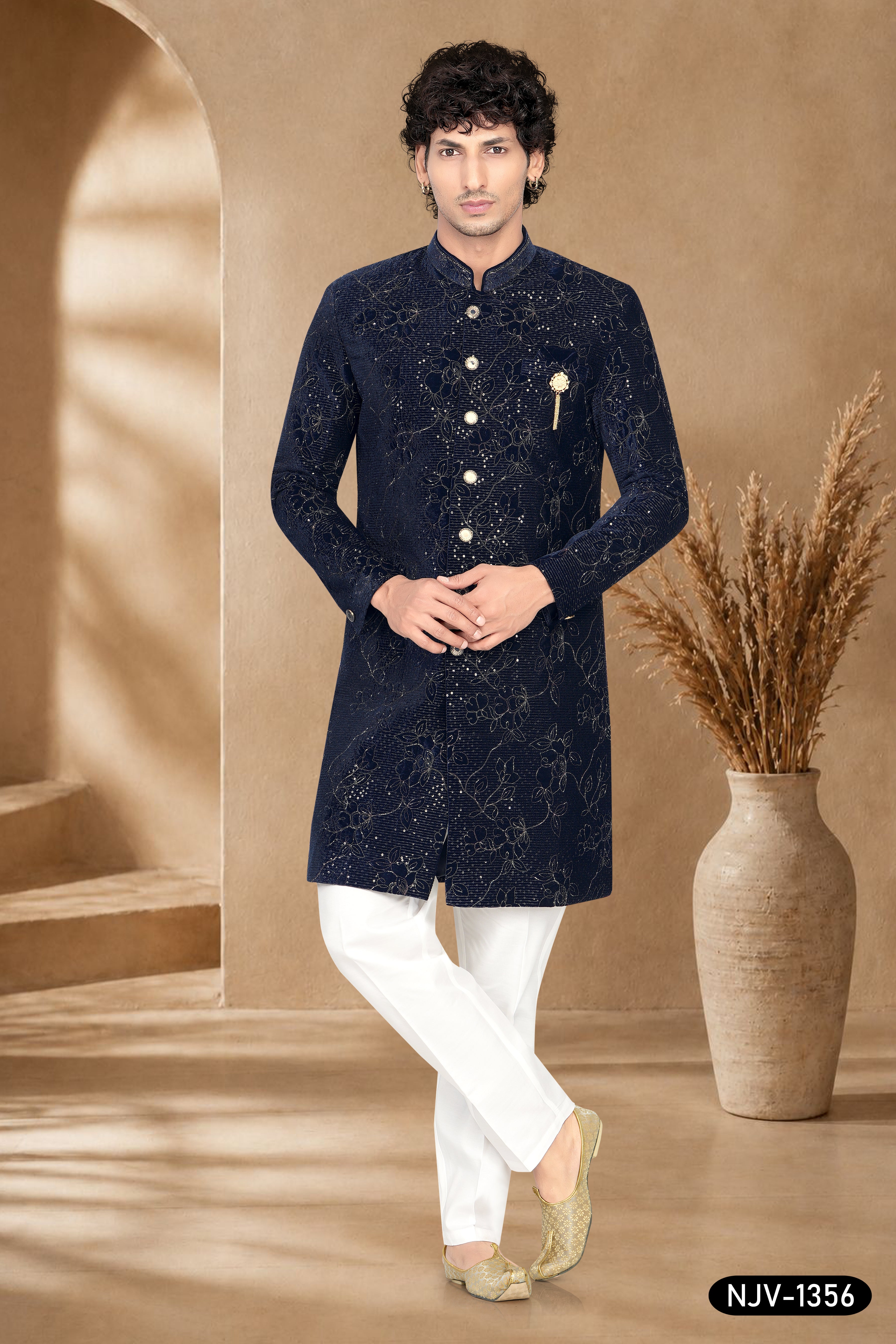 BLUE INDO-WESTERN SET WITH ALL-OVER THREAD EMBROIDERY