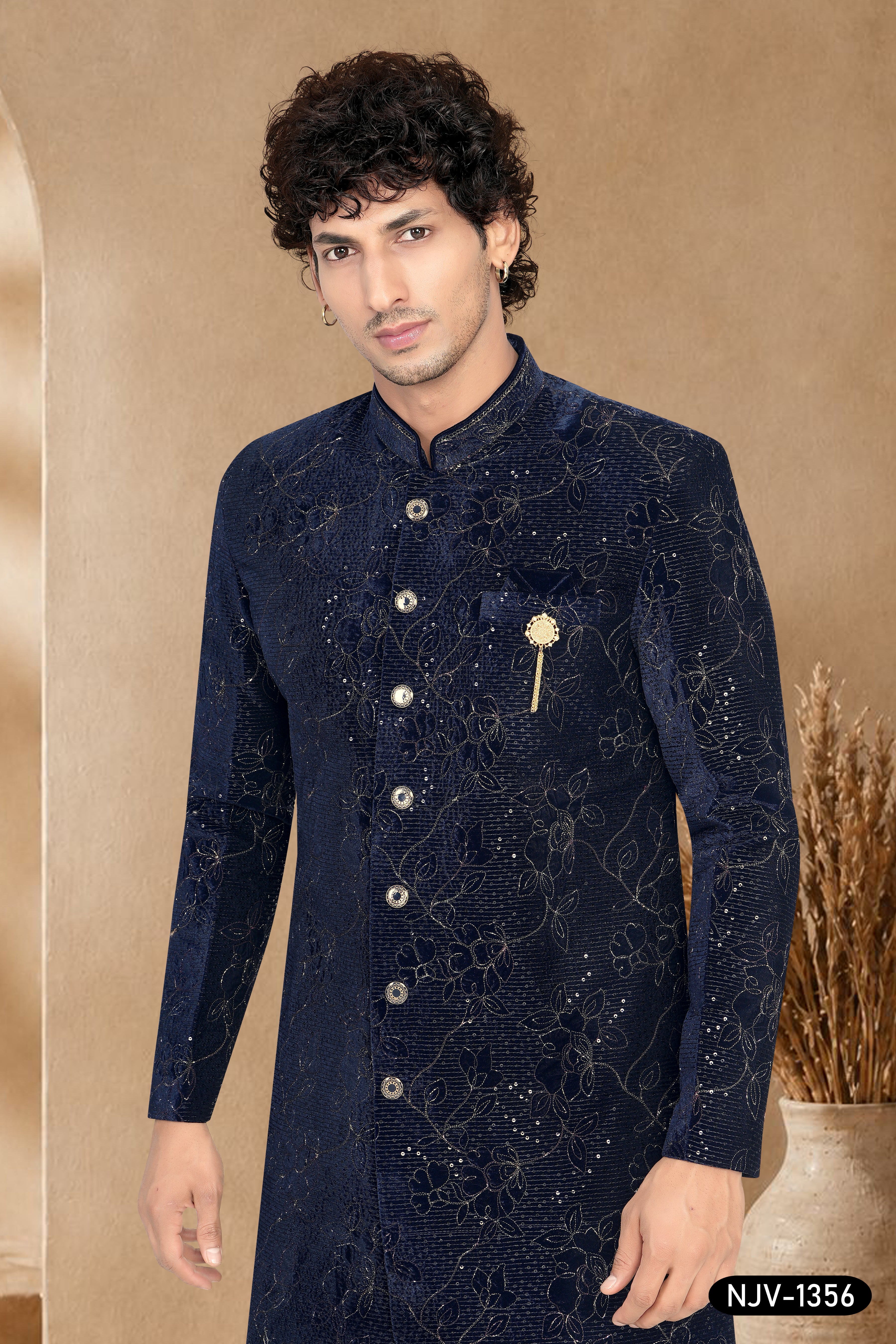 BLUE INDO-WESTERN SET WITH ALL-OVER THREAD EMBROIDERY