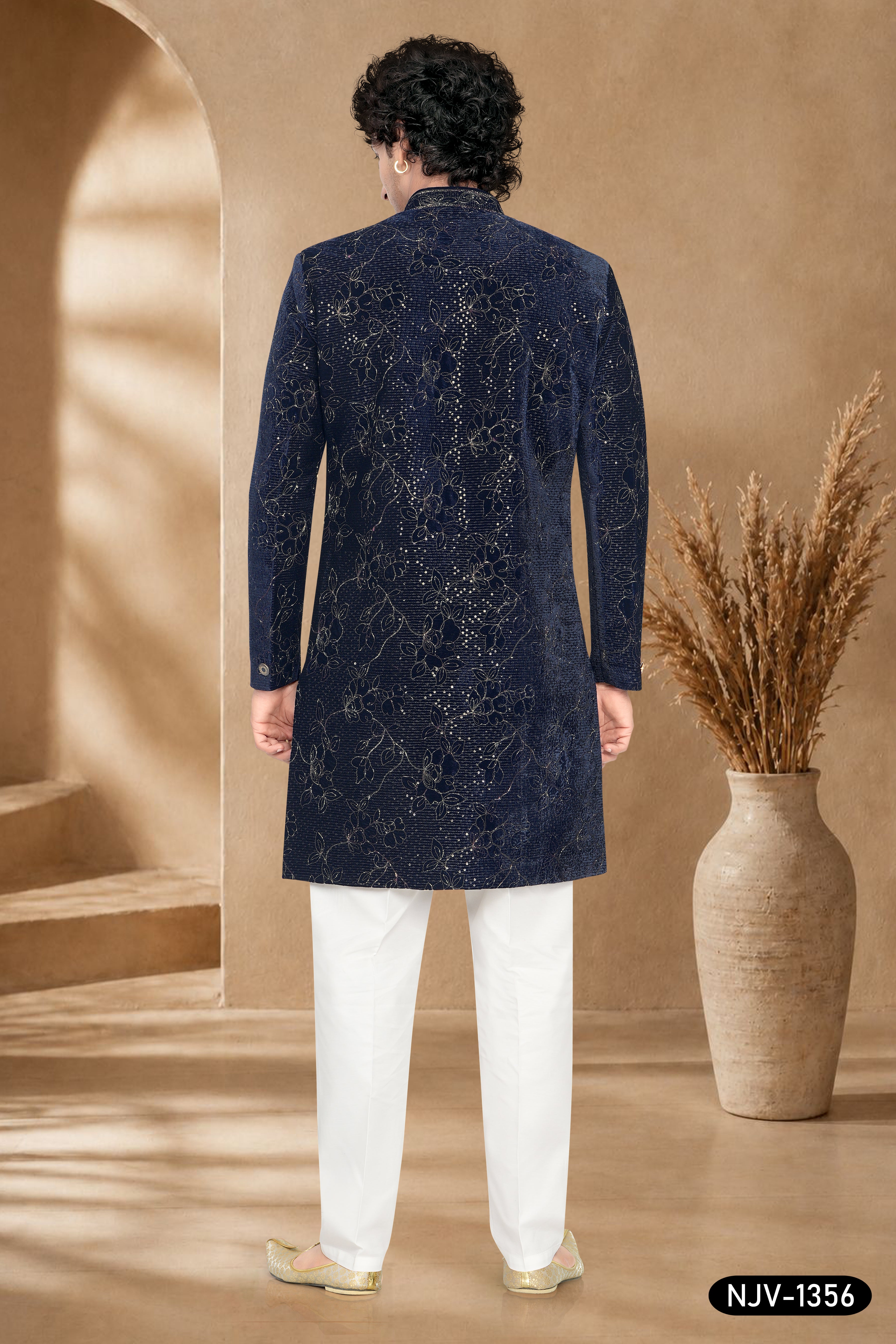 BLUE INDO-WESTERN SET WITH ALL-OVER THREAD EMBROIDERY