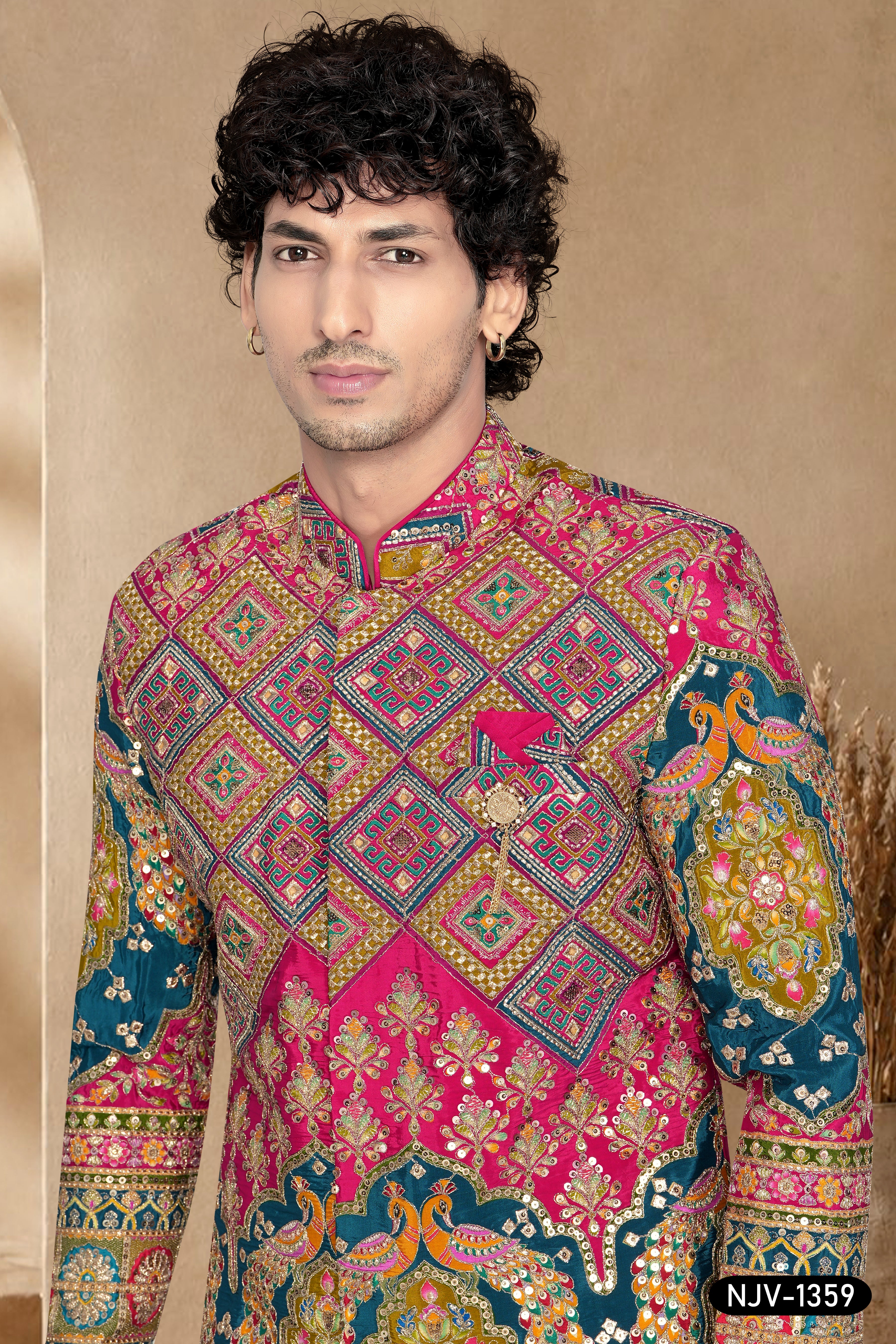 PINK-BASE ( MULTI-TONE ) INDO-WESTERN SET WITH ALL-OVER THREAD EMBROIDERY