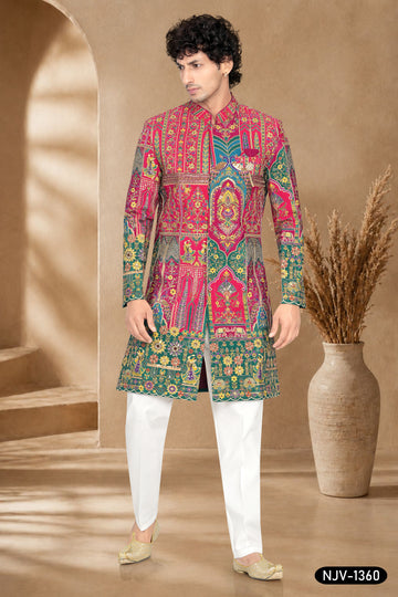 INDO-WESTERN SET IN PINK-BASE ( MULTI-TONE ) WITH HEAVY PANEL