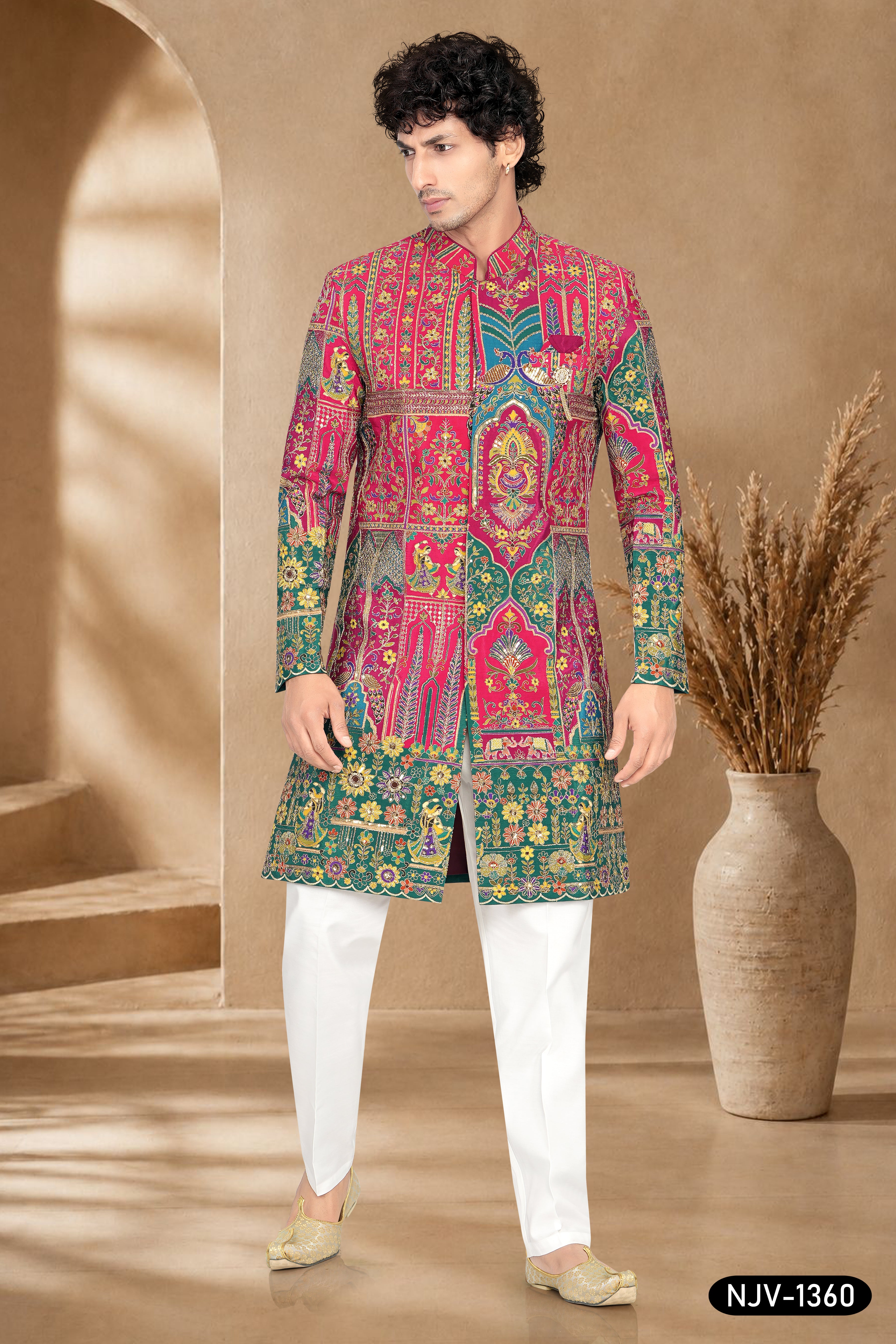 INDO-WESTERN SET IN PINK-BASE ( MULTI-TONE ) WITH HEAVY PANEL
