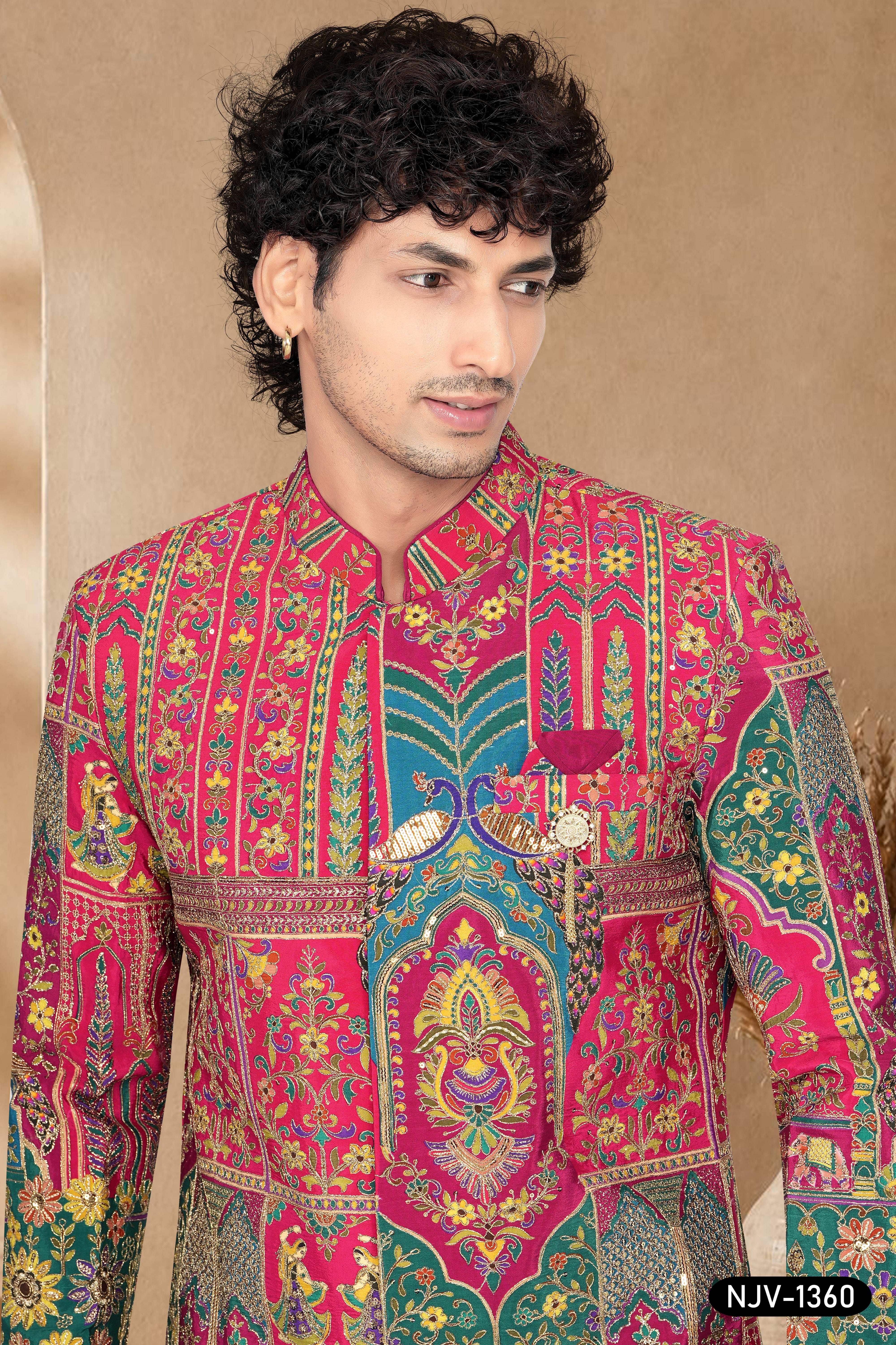 INDO-WESTERN SET IN PINK-BASE ( MULTI-TONE ) WITH HEAVY PANEL
