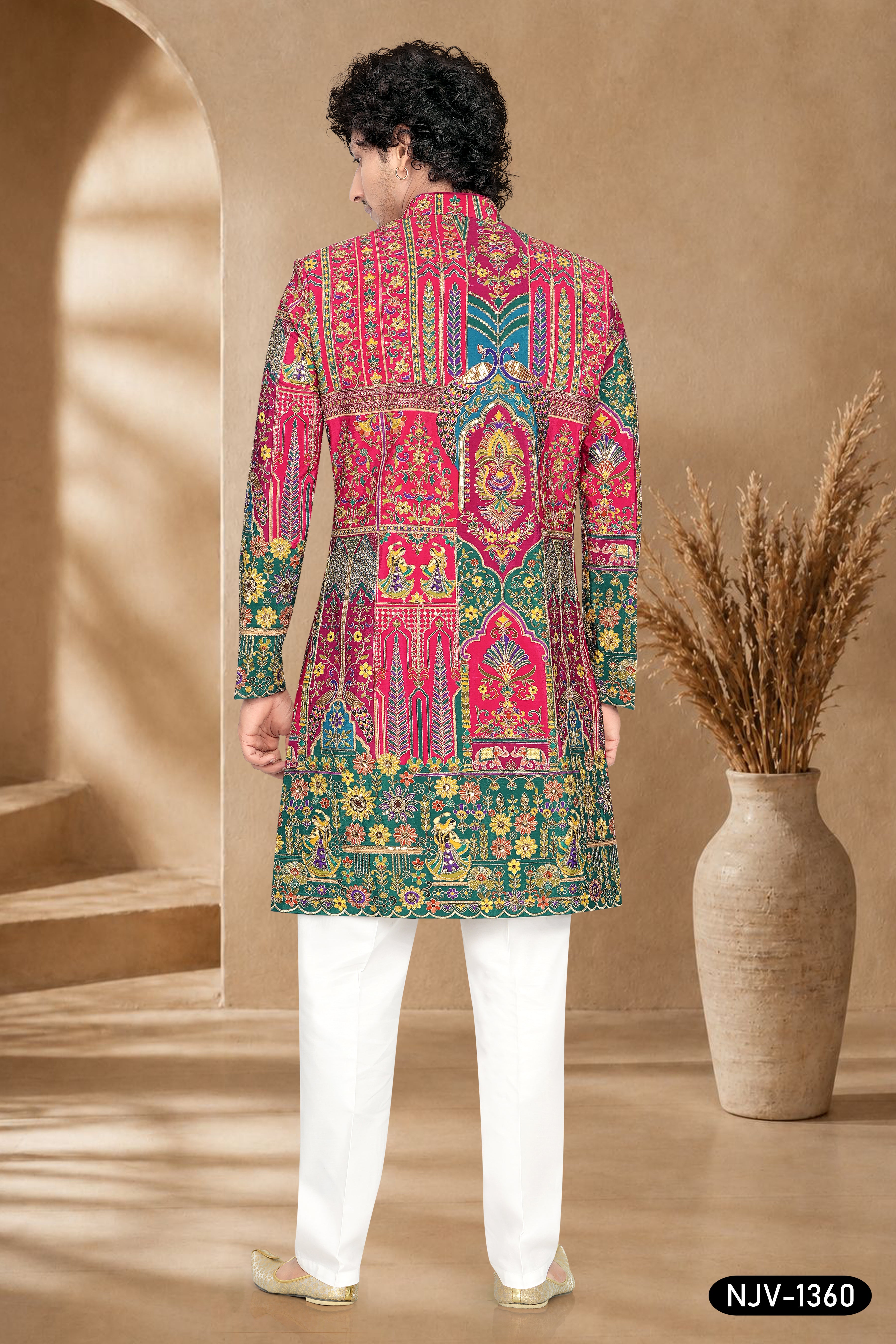 INDO-WESTERN SET IN PINK-BASE ( MULTI-TONE ) WITH HEAVY PANEL