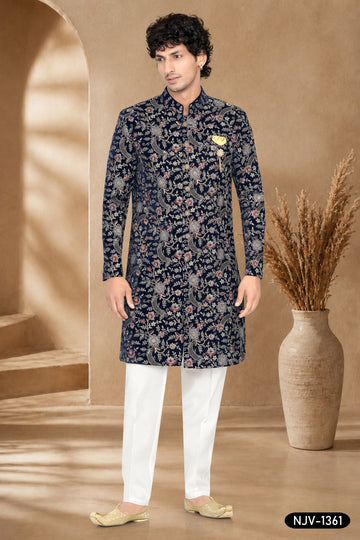 INDO-WESTERN SET WITH THREAD EMBROIDERY ALL-OVER IN VELVET