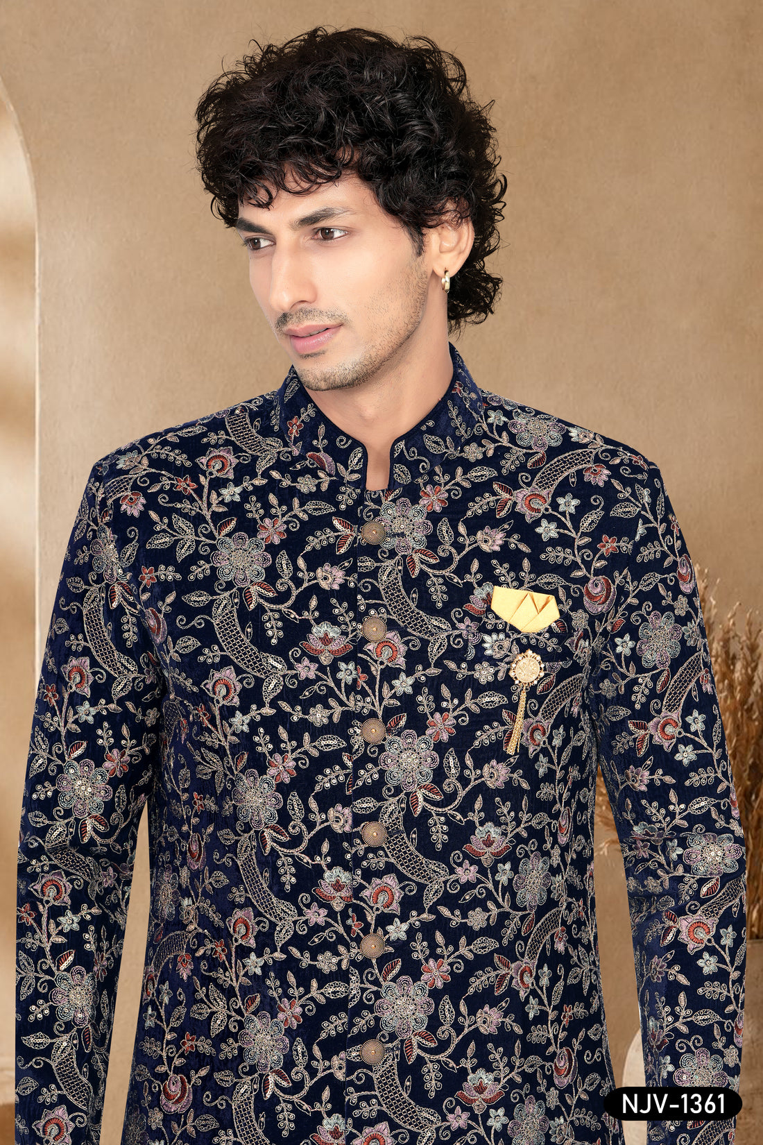 INDO-WESTERN SET WITH THREAD EMBROIDERY ALL-OVER IN VELVET