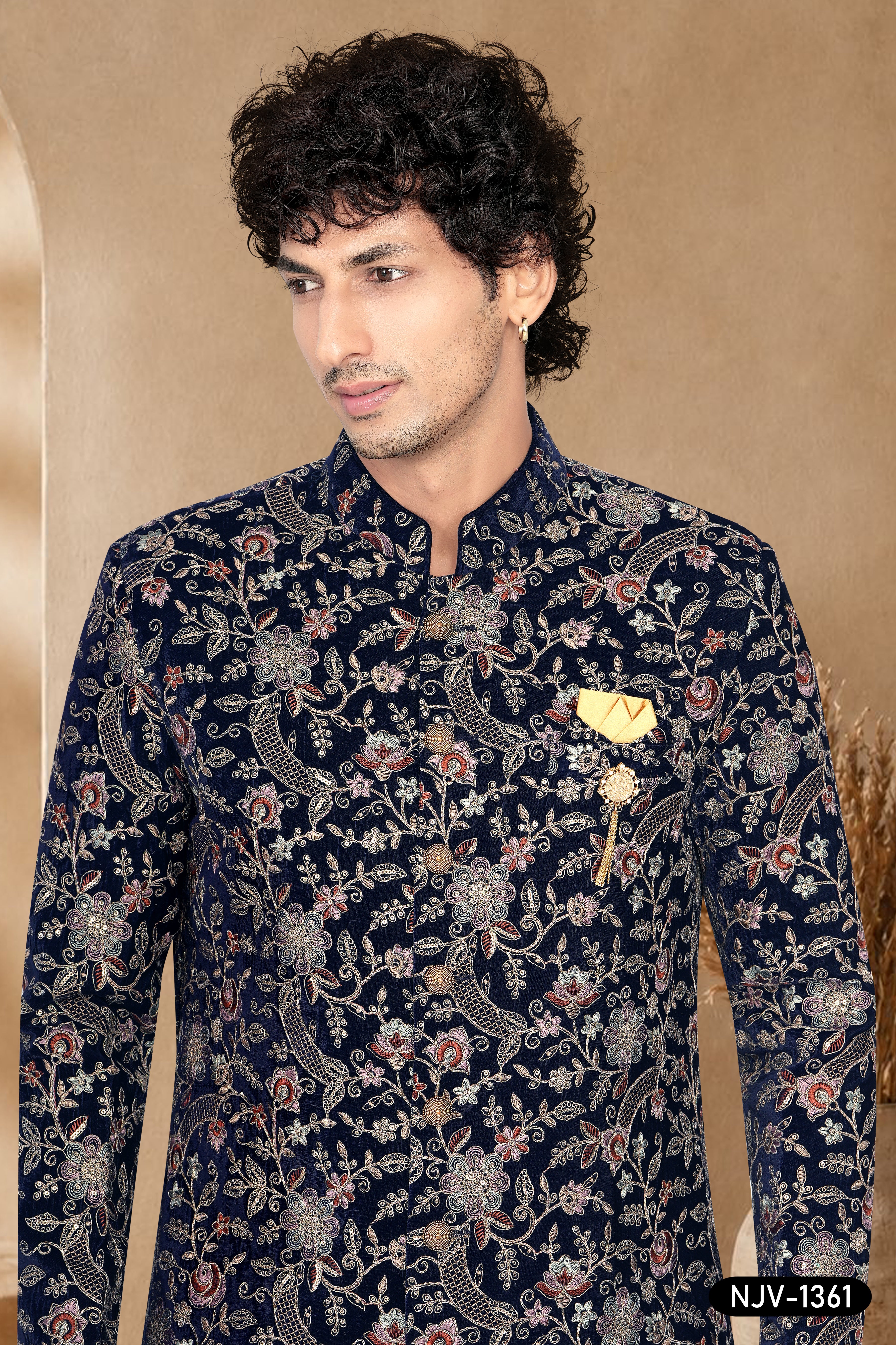 INDO-WESTERN SET WITH THREAD EMBROIDERY ALL-OVER IN VELVET