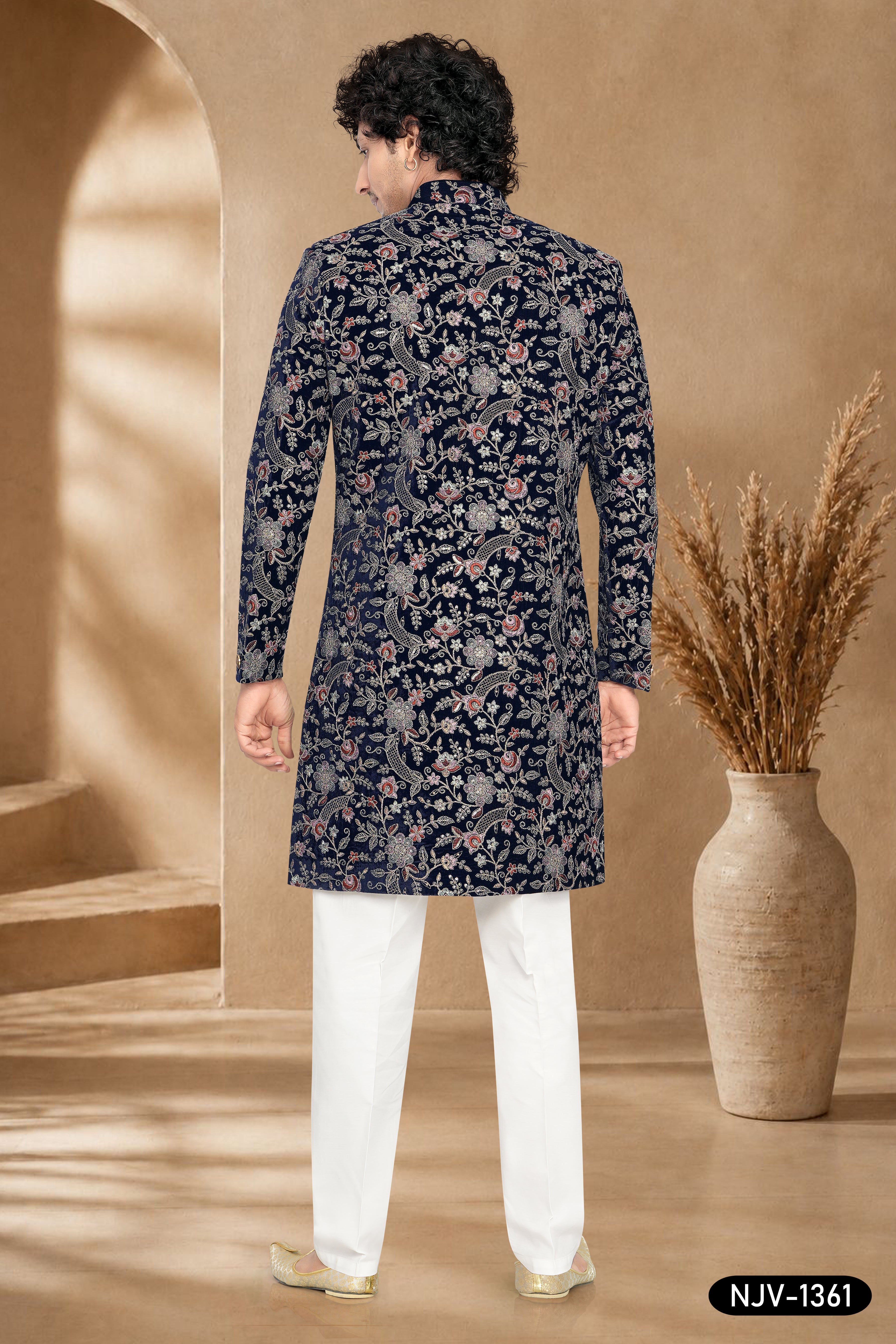INDO-WESTERN SET WITH THREAD EMBROIDERY ALL-OVER IN VELVET