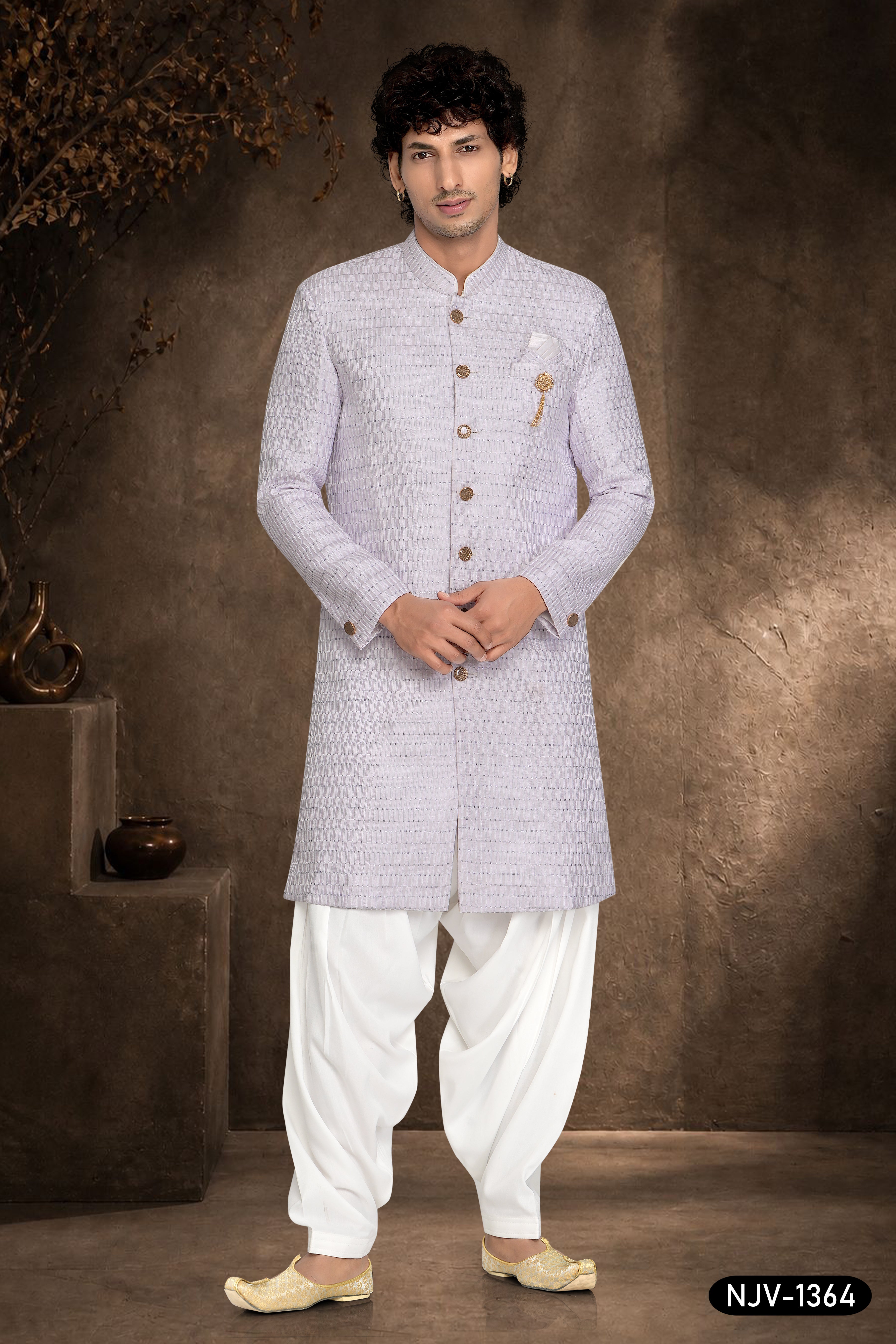 LIGHT-PURPLE TONE INDO-WESTERN SET WITH THREAD EMBROIDERY ALL-OVER