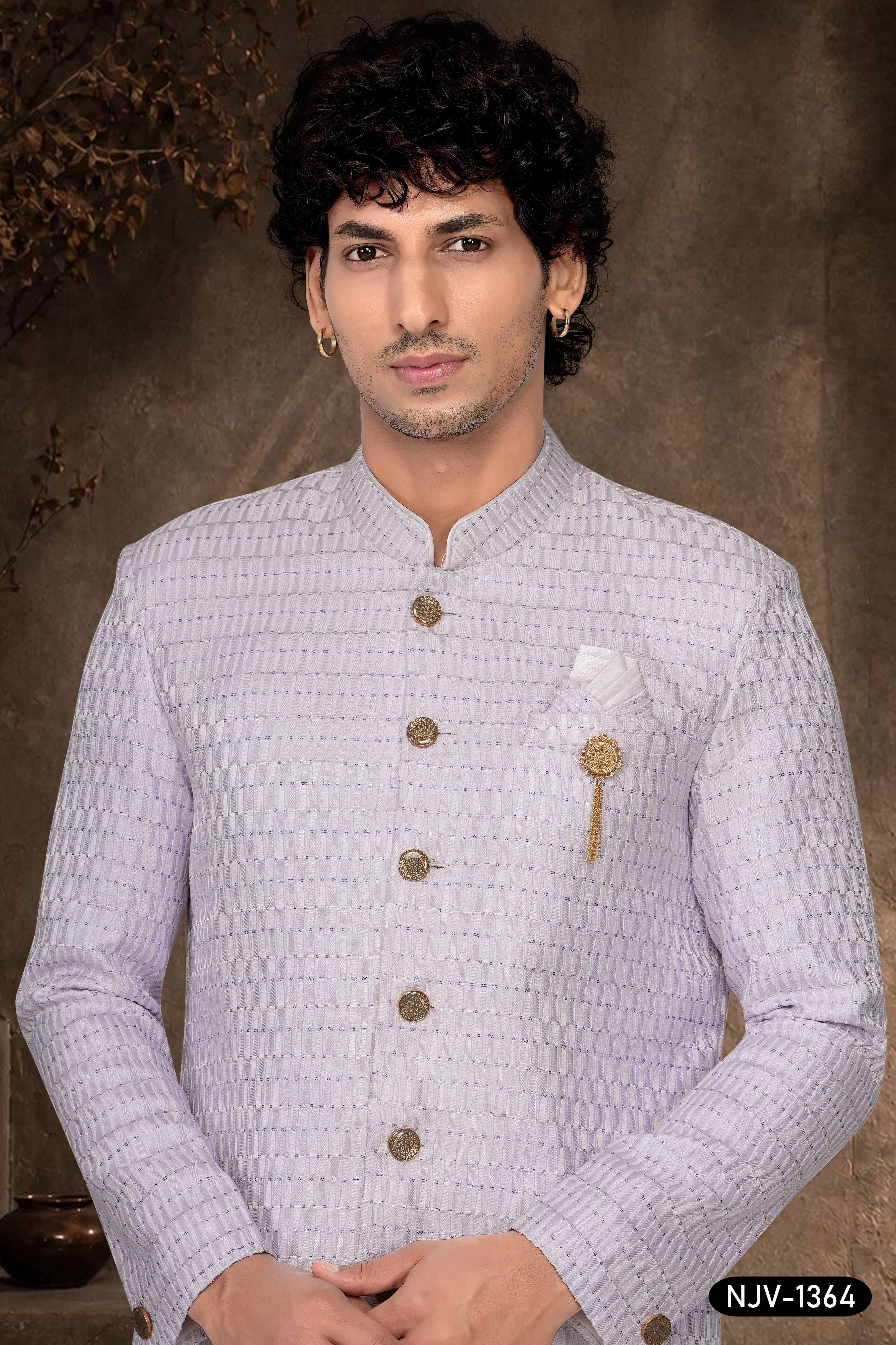 LIGHT-PURPLE TONE INDO-WESTERN SET WITH THREAD EMBROIDERY ALL-OVER