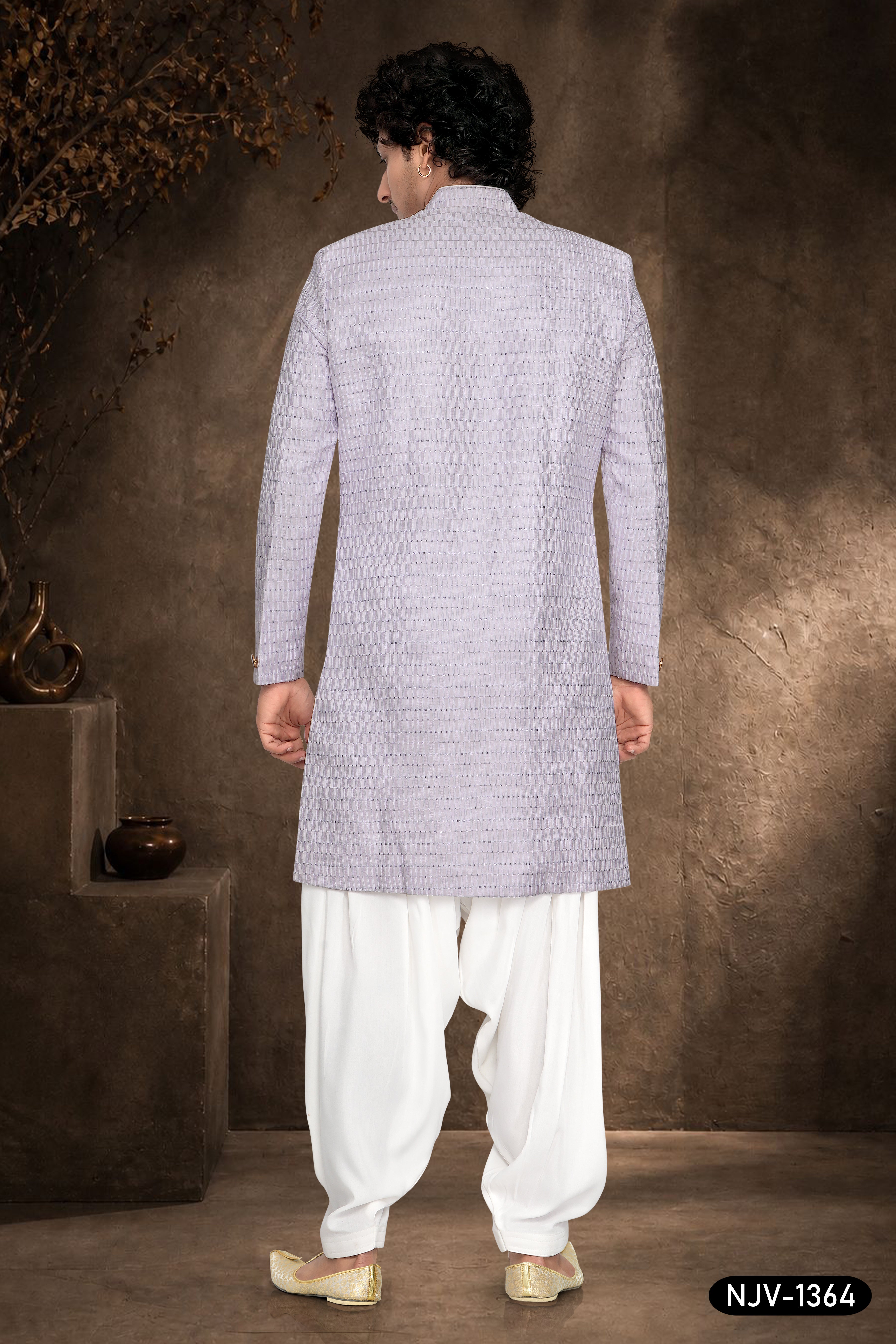 LIGHT-PURPLE TONE INDO-WESTERN SET WITH THREAD EMBROIDERY ALL-OVER