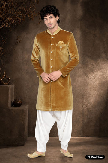 VELVET INDO-WESTERN SET IN GOLD TONE