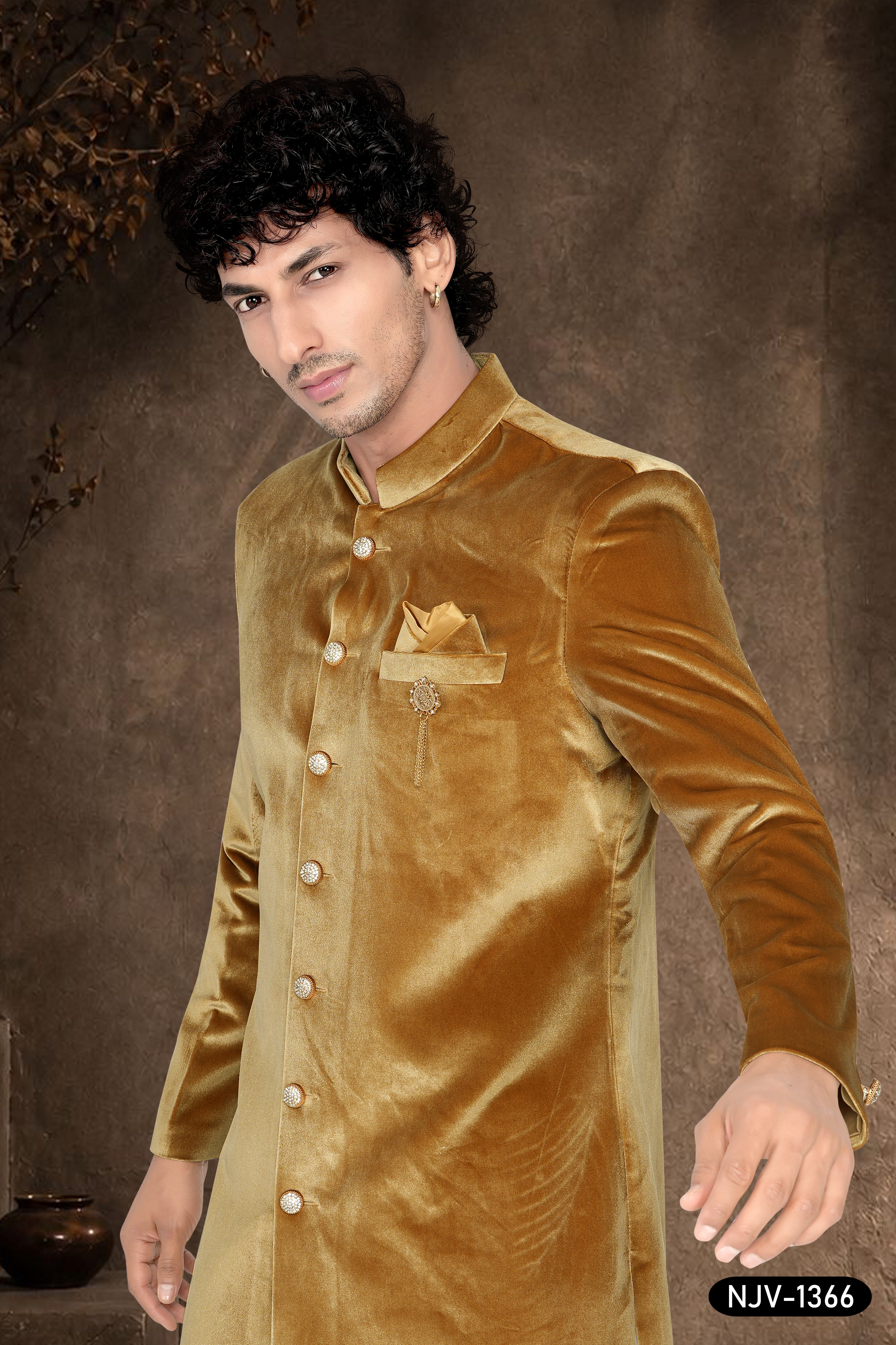 VELVET INDO-WESTERN SET IN GOLD TONE