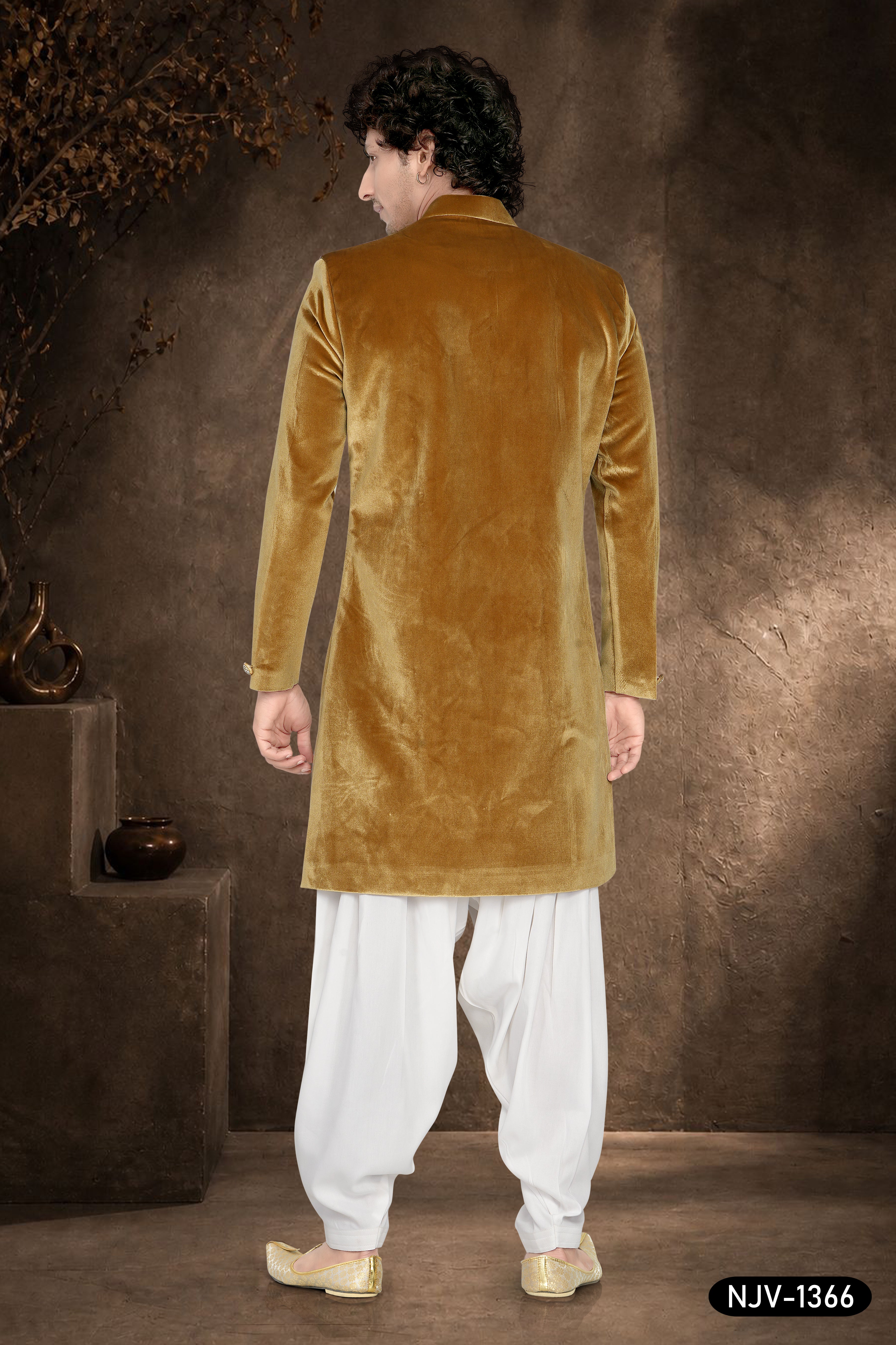 VELVET INDO-WESTERN SET IN GOLD TONE
