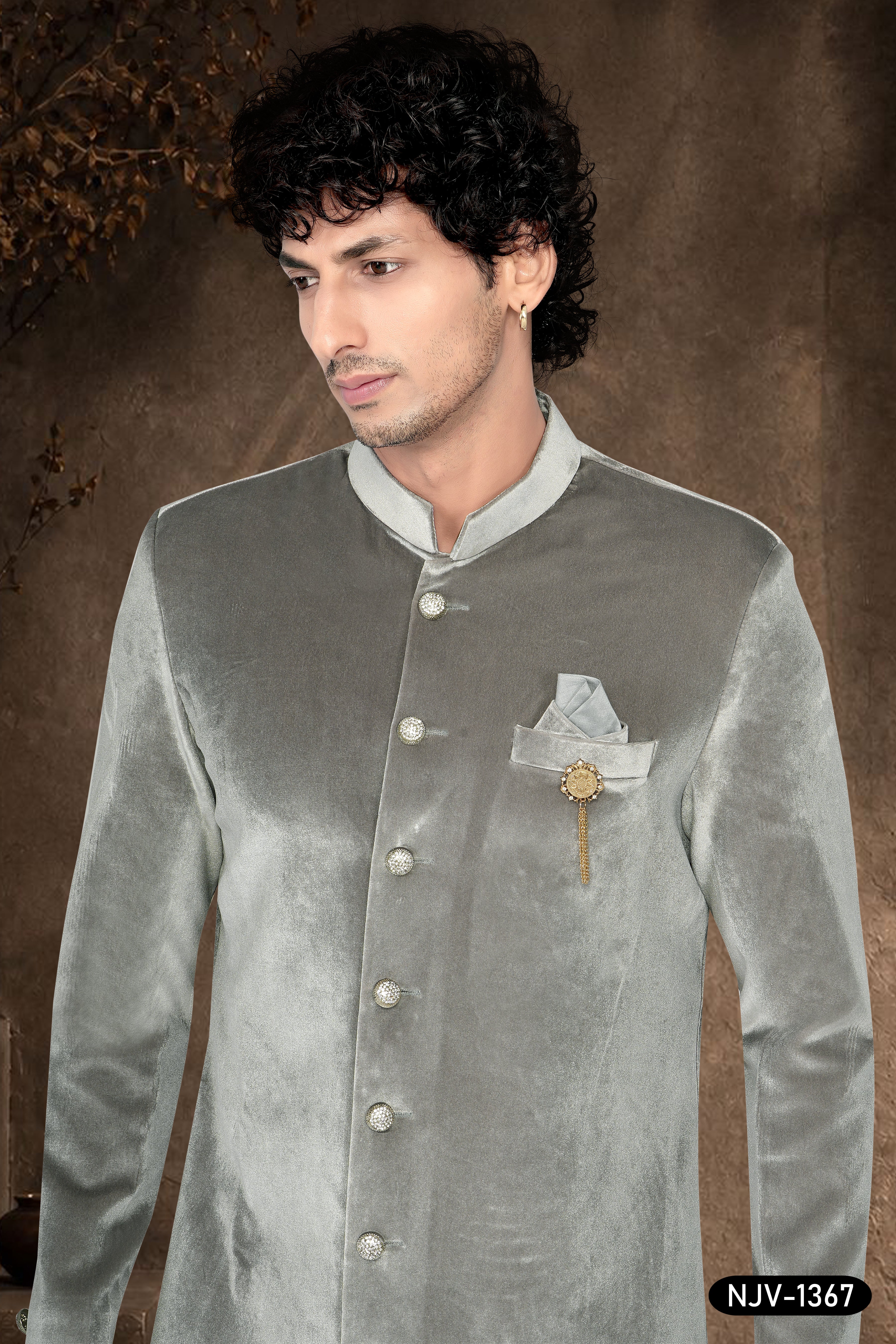 GREY INDO-WESTERN SET IN VELVET