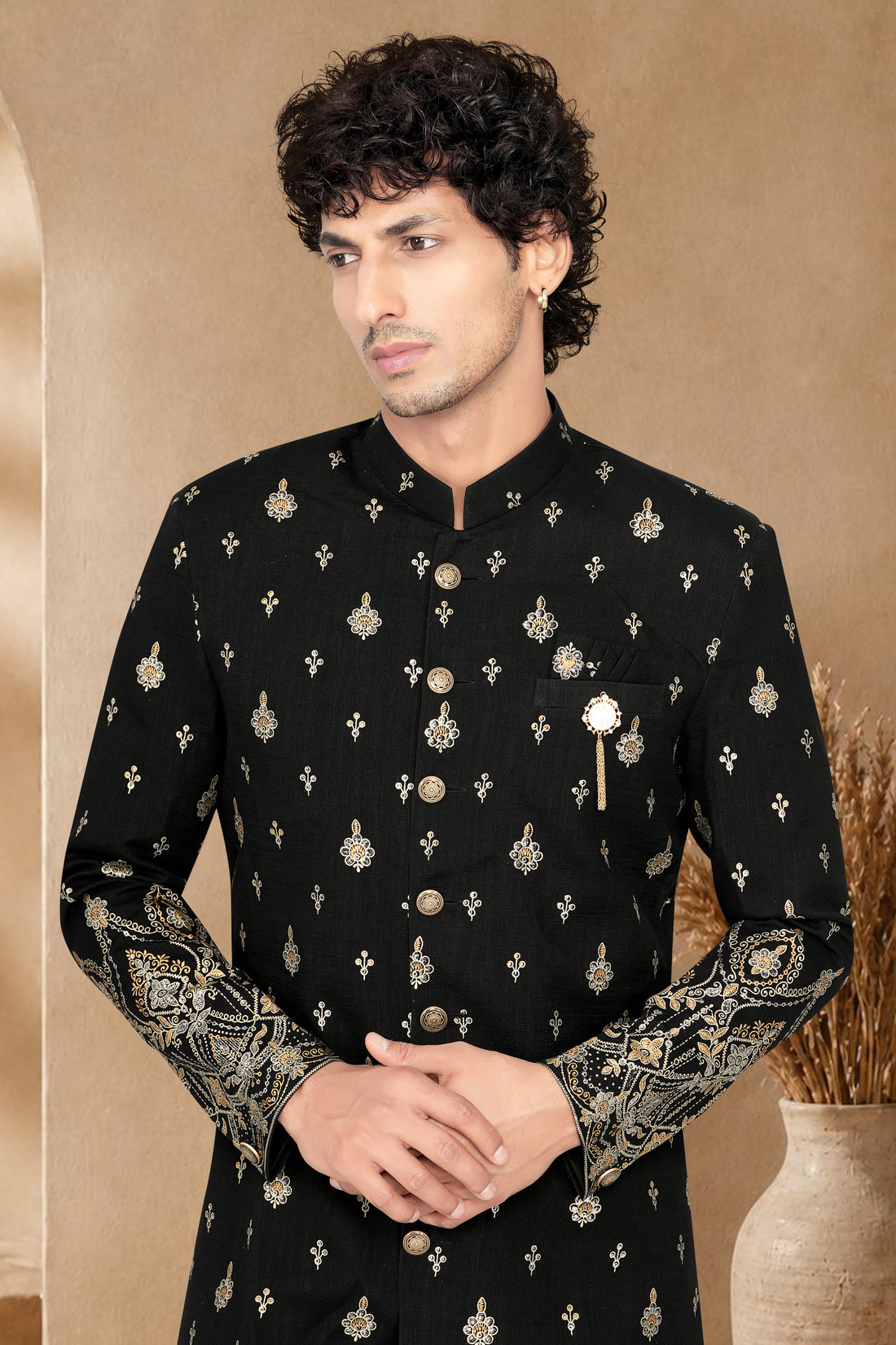 BLACK INDO-WESTERN SET WITH FOIL-PRINT ALL-OVER