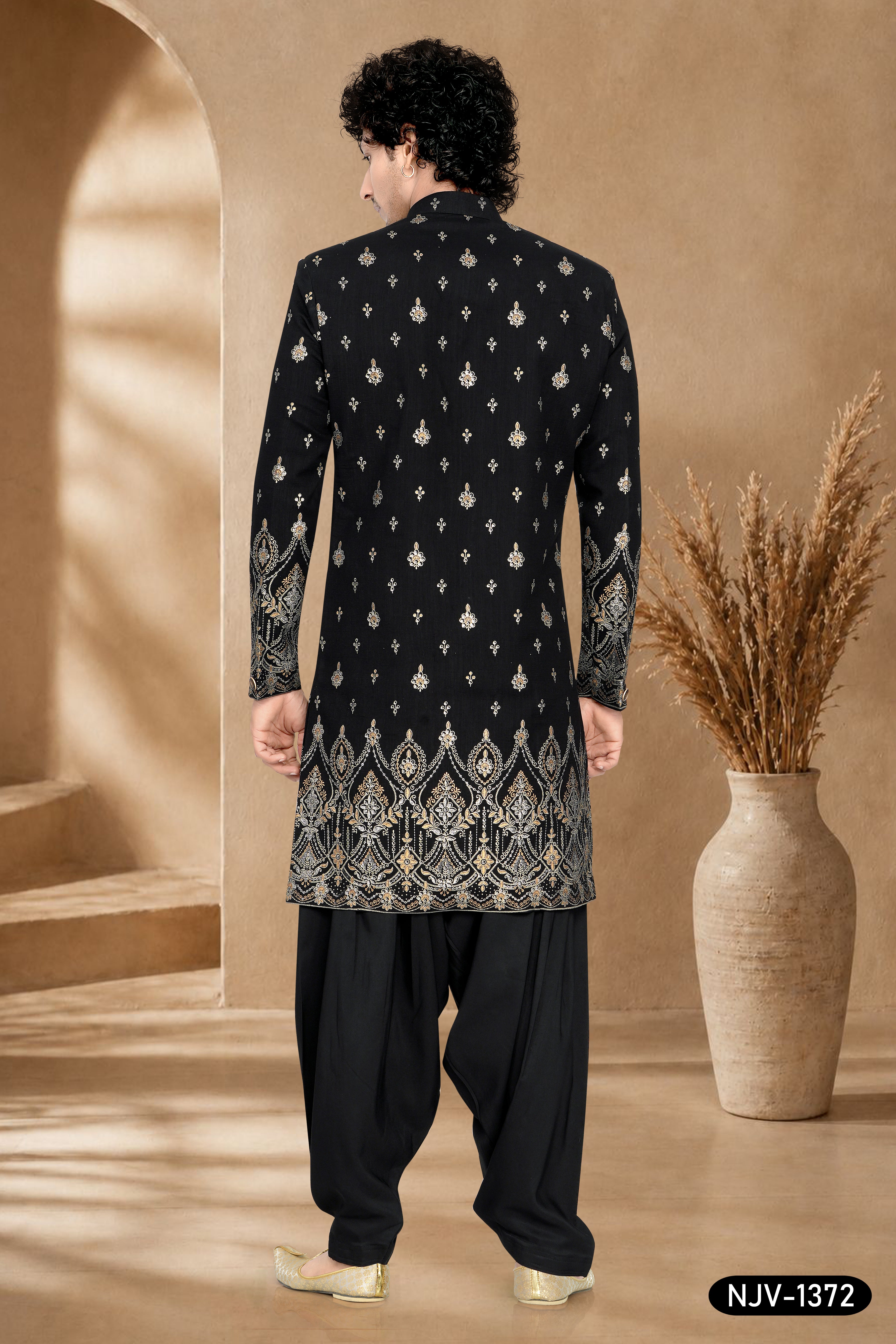 BLACK INDO-WESTERN SET WITH FOIL-PRINT ALL-OVER
