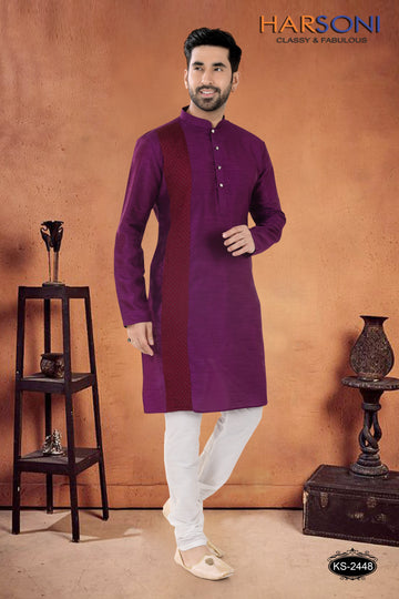 DESIGNER PATTA KURTA SET IN PURPLE TONE